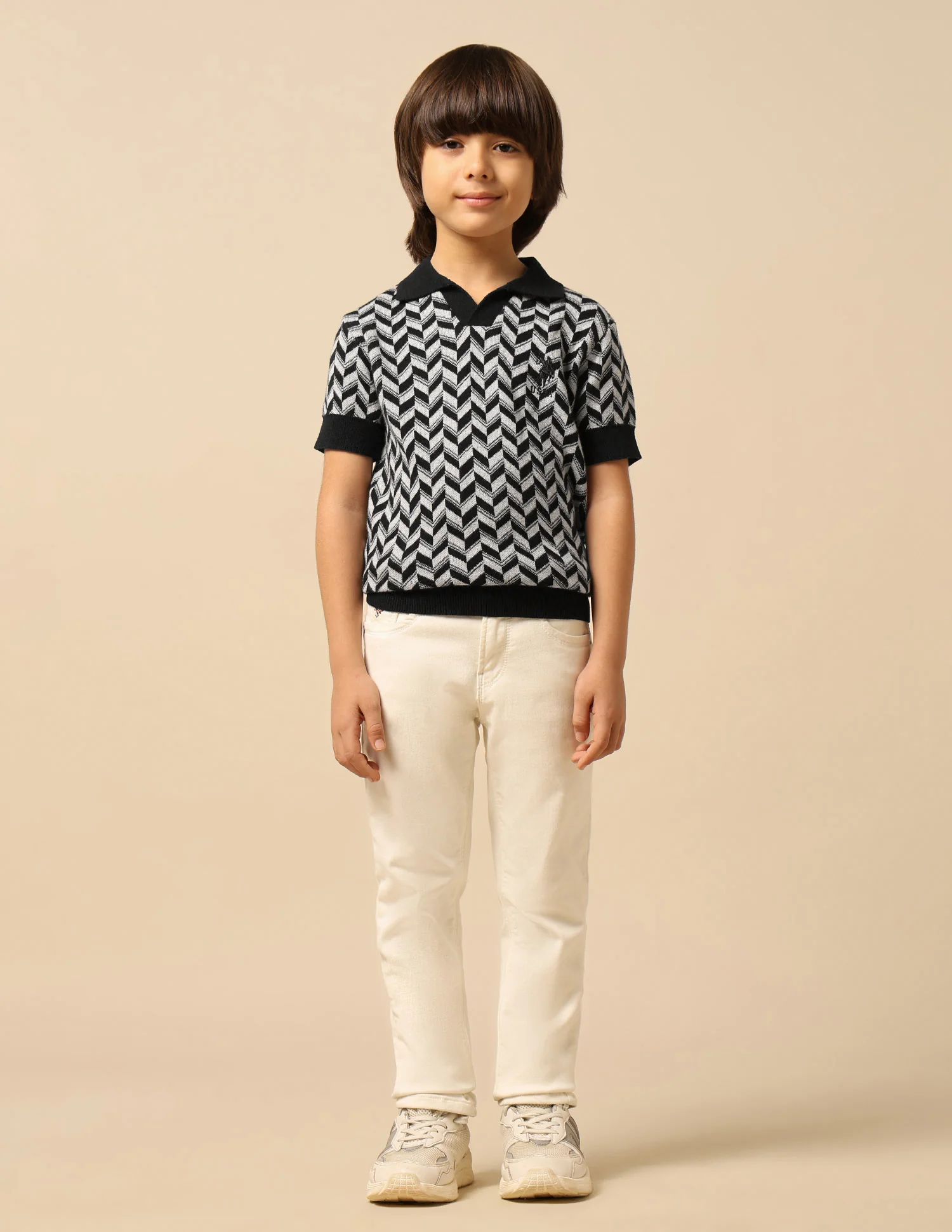 Boys Geometric Patterned Knit Regular Fit Polo Shirt - Image 3