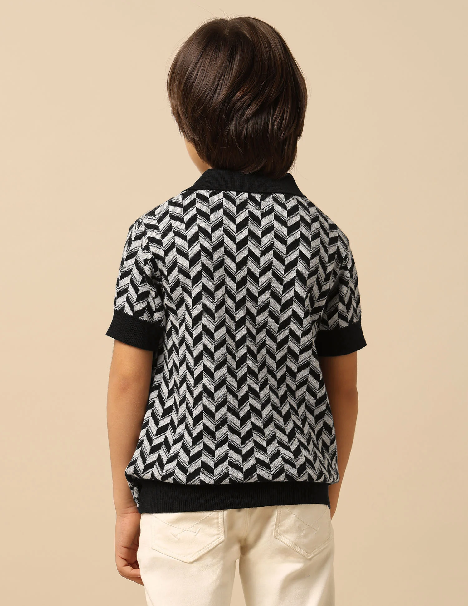 Boys Geometric Patterned Knit Regular Fit Polo Shirt - Image 5