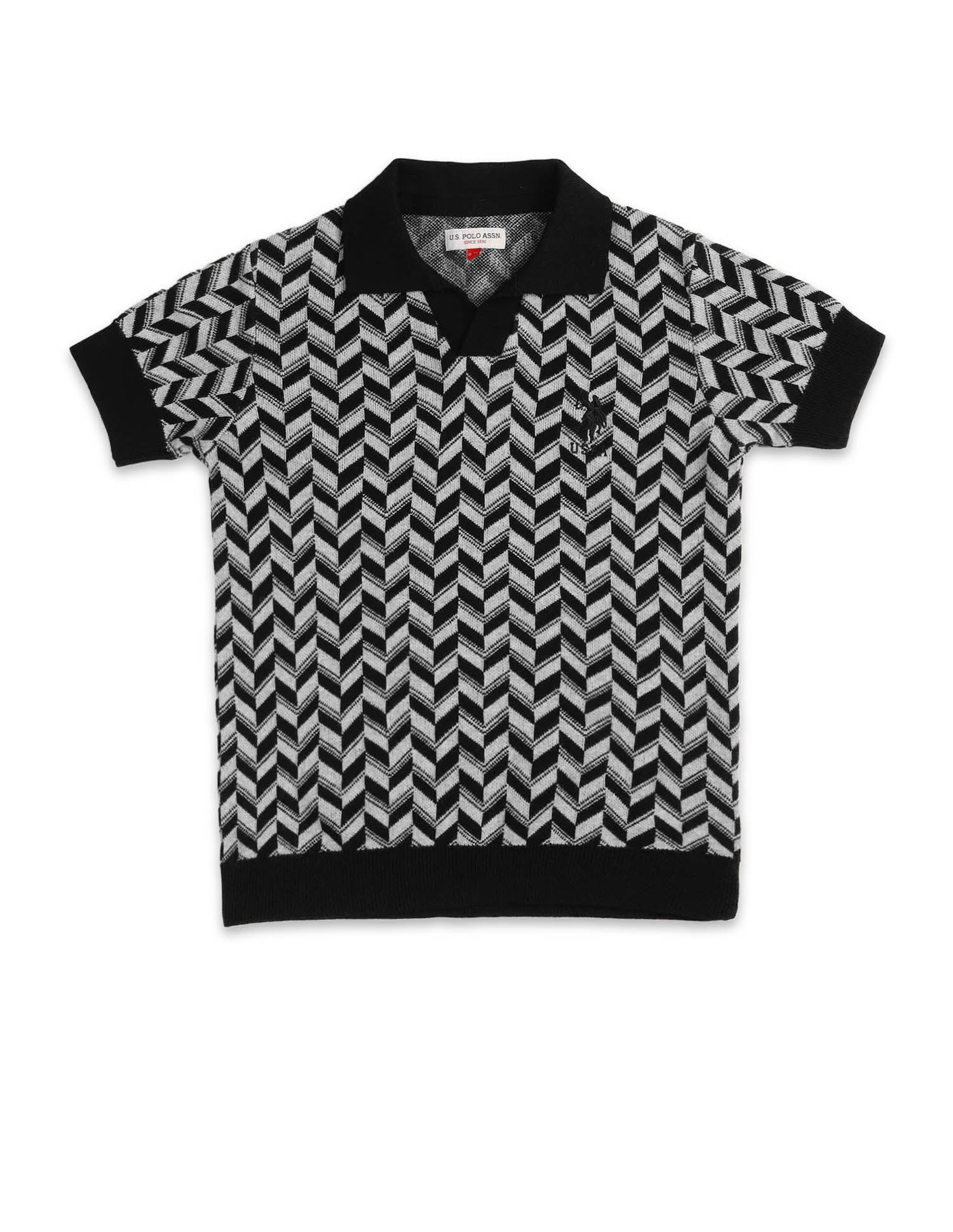 Boys Geometric Patterned Knit Regular Fit Polo Shirt - Image 7