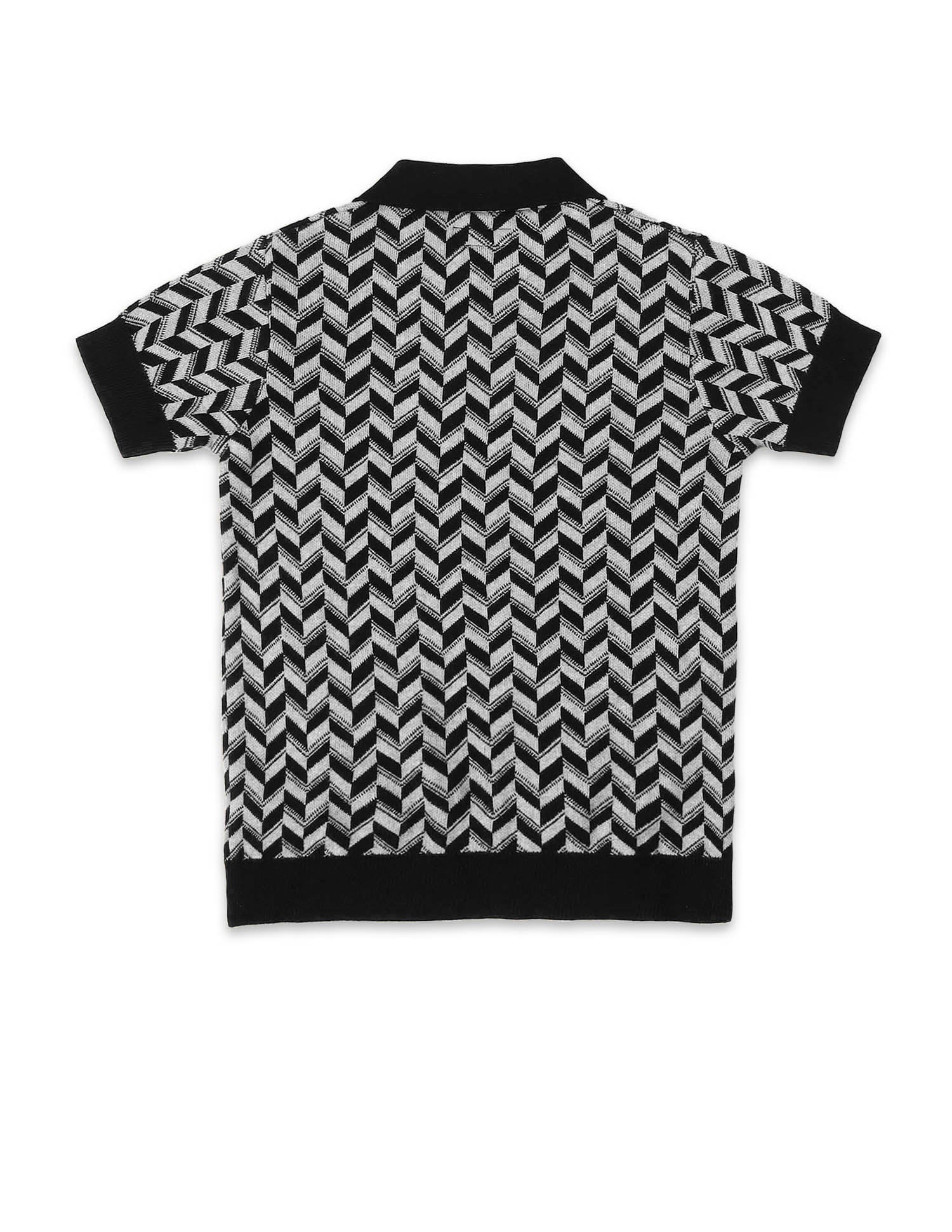 Boys Geometric Patterned Knit Regular Fit Polo Shirt - Image 8
