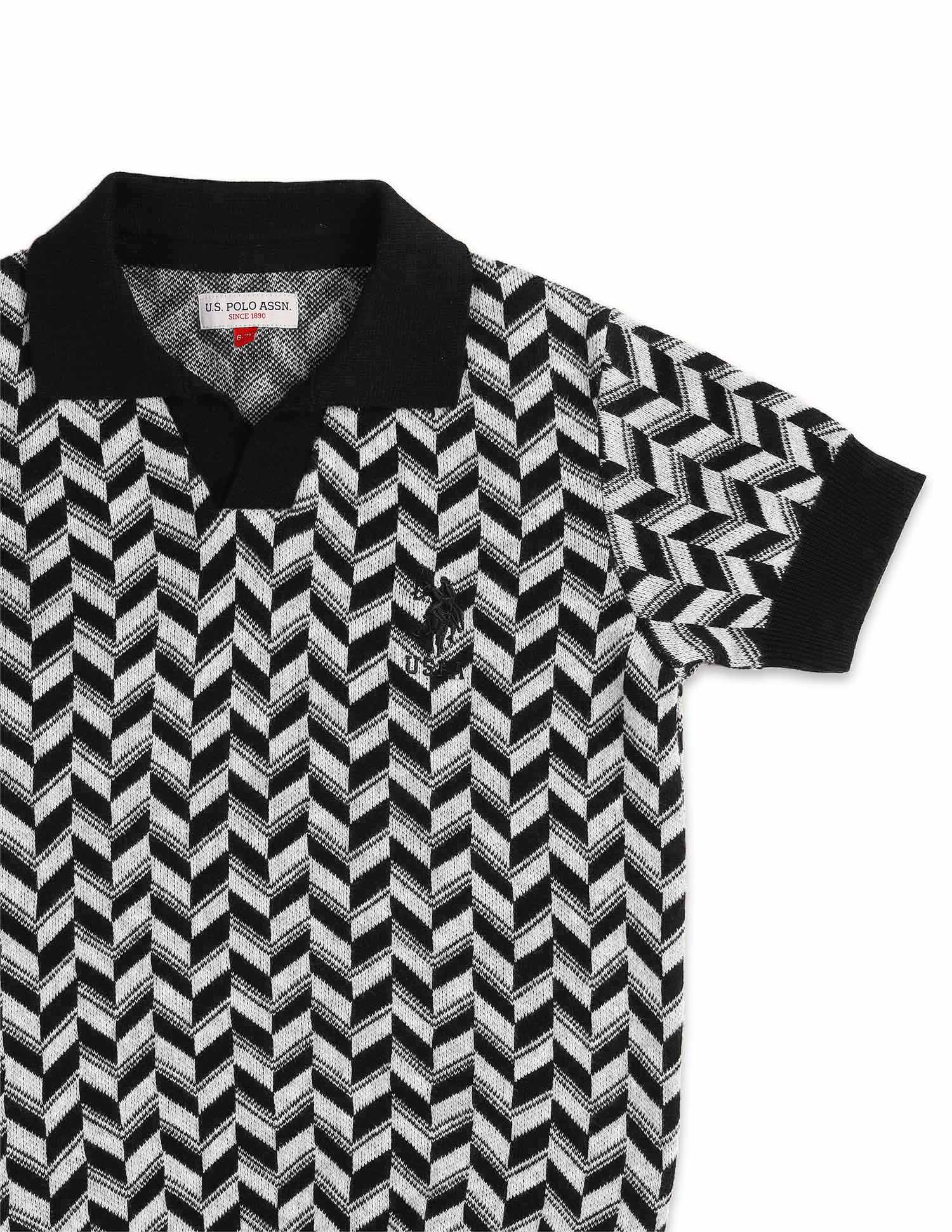 Boys Geometric Patterned Knit Regular Fit Polo Shirt - Image 9