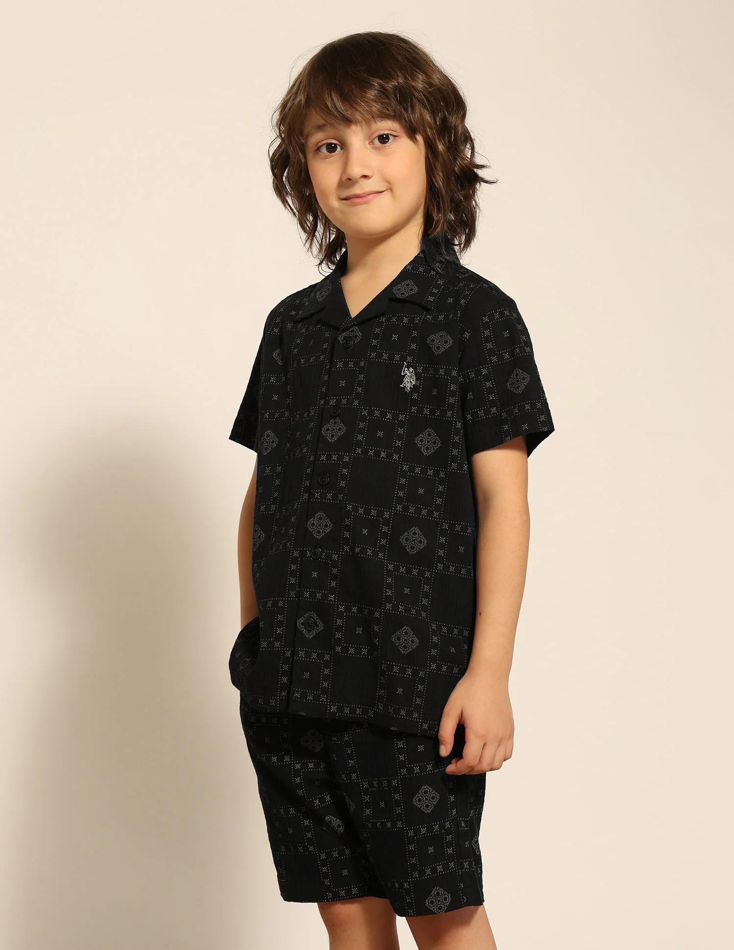 Boys Geometric Printed Cuban Shirt - Image 4
