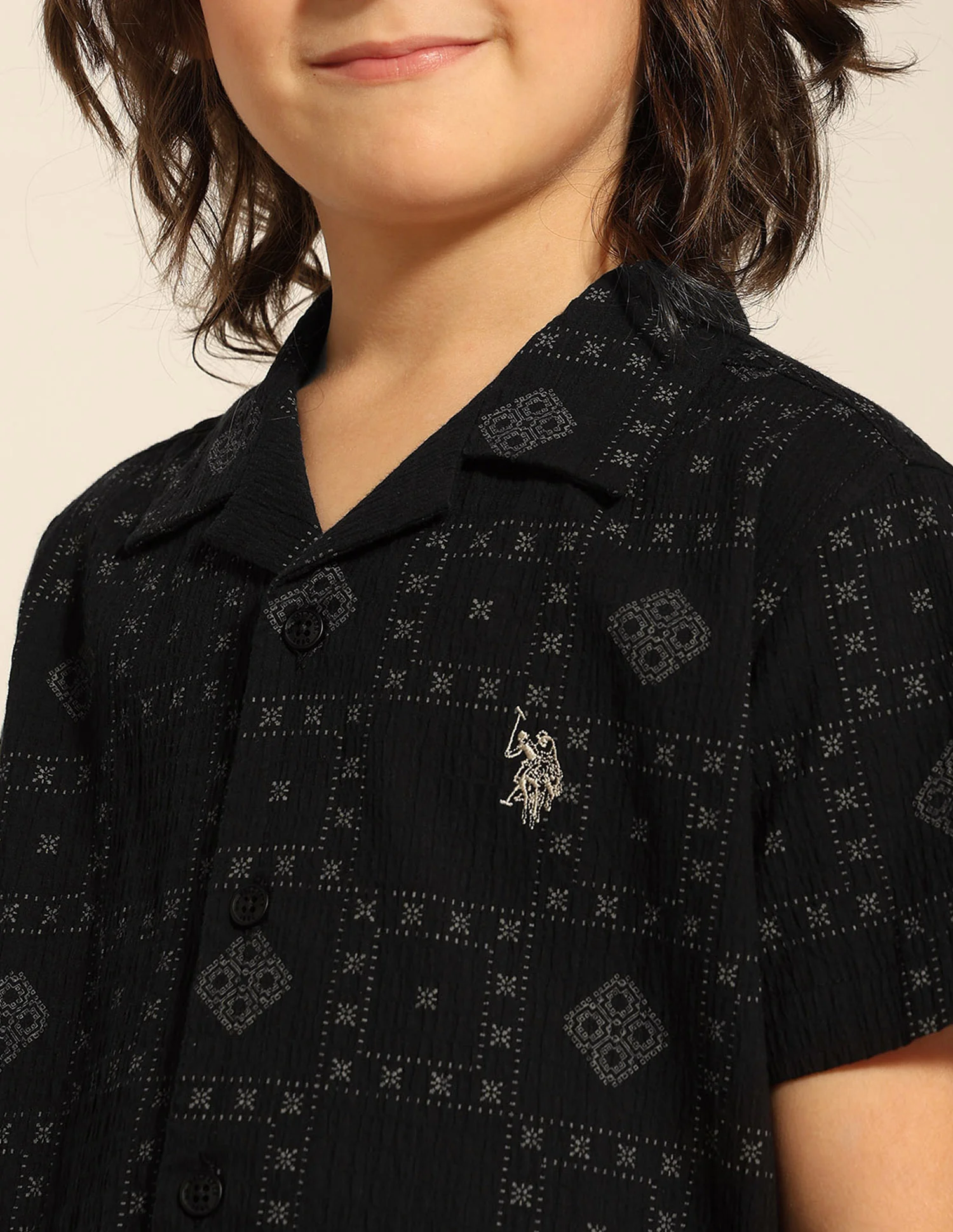 Boys Geometric Printed Cuban Shirt - Image 6
