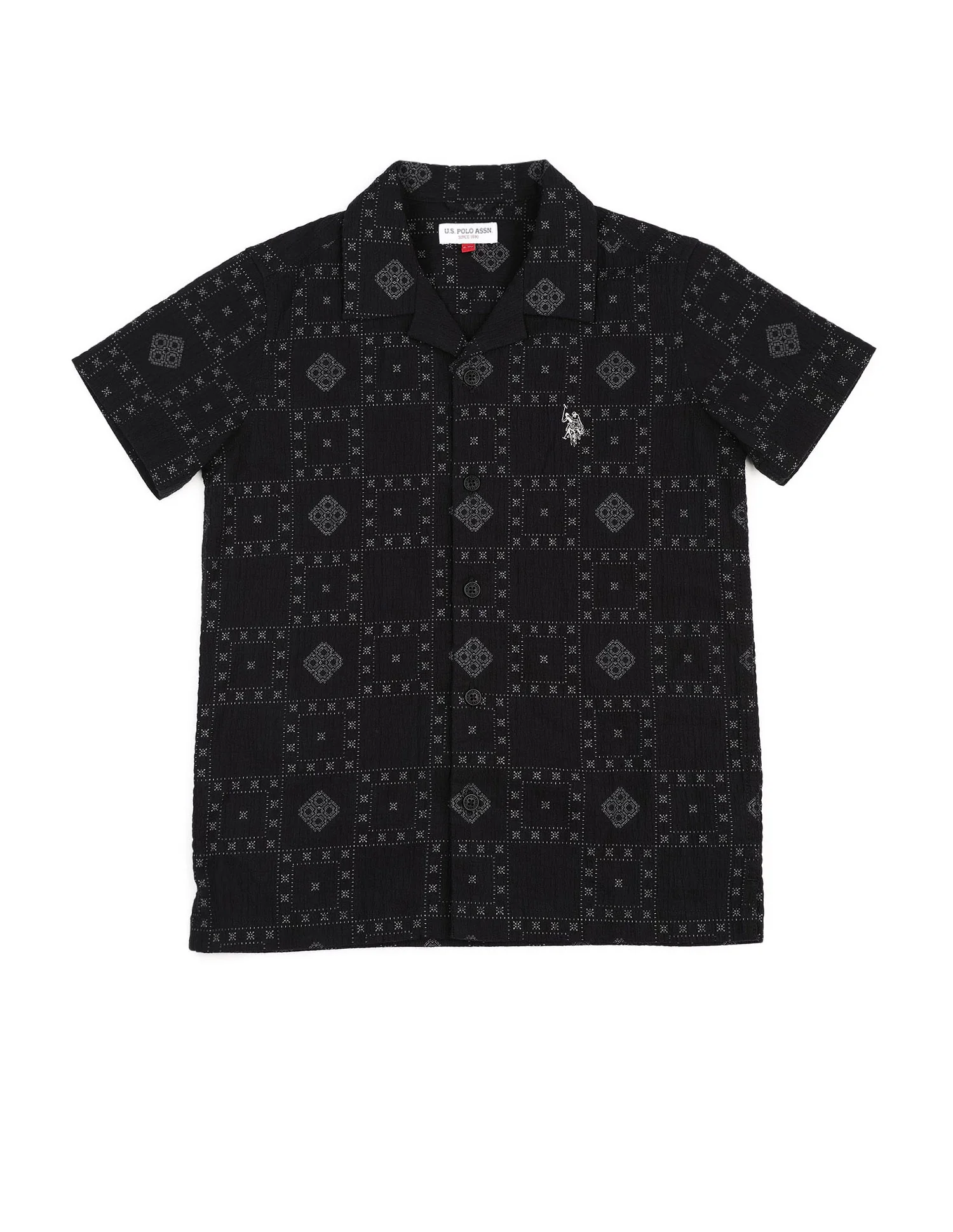 Boys Geometric Printed Cuban Shirt - Image 7