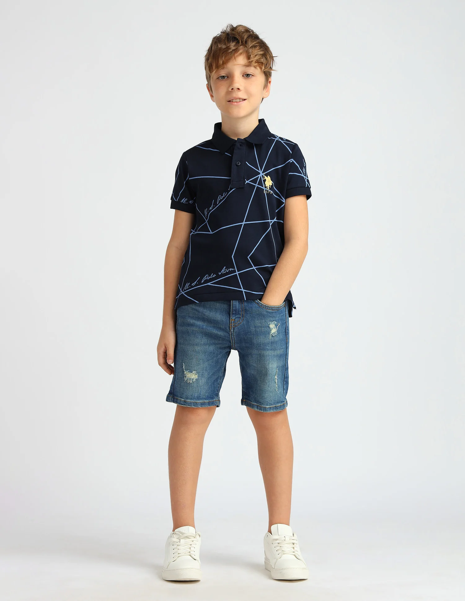 Boys Geometric Printed Regular Fit Polo Shirt - Image 3