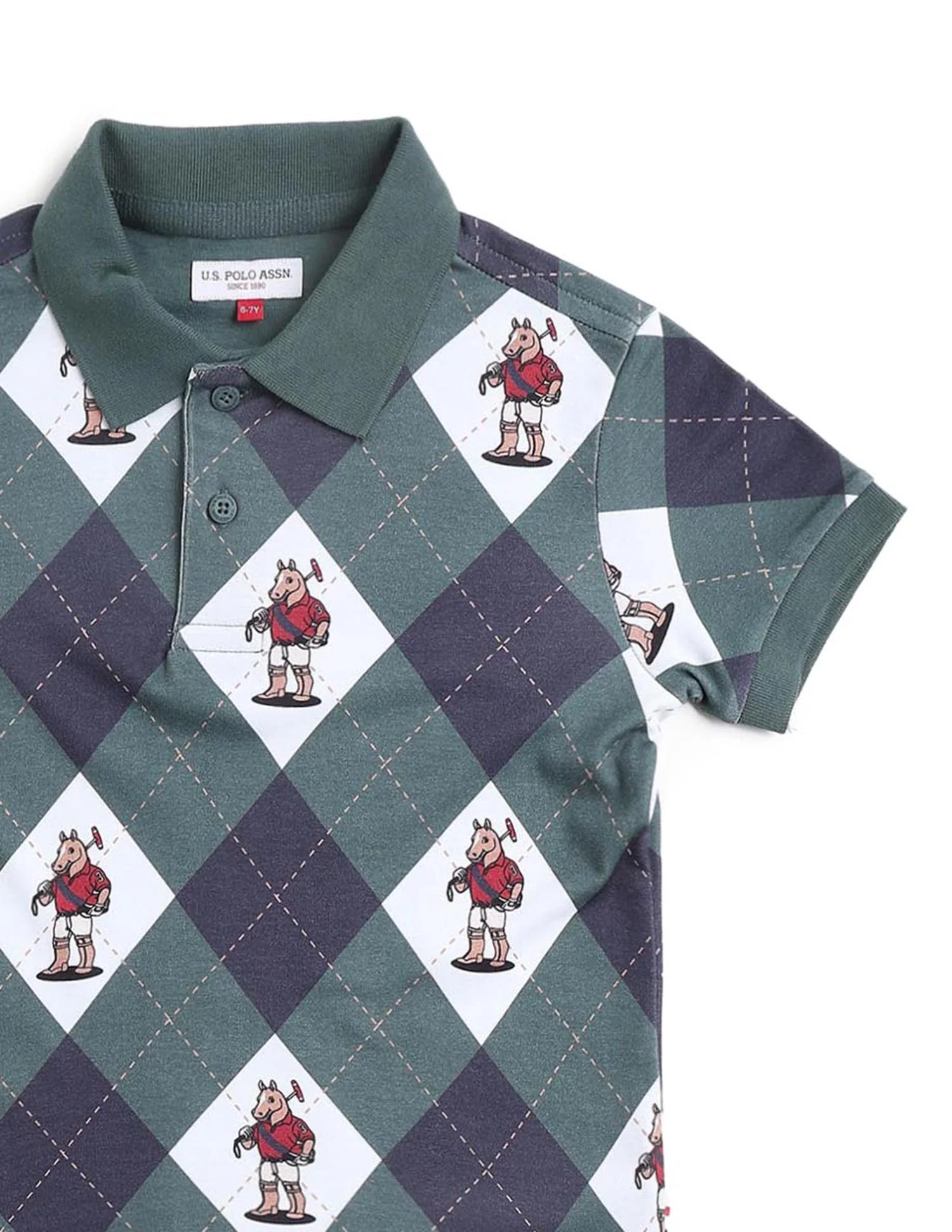 Boys Graphic Argyle Printed Polo Shirt - Image 10