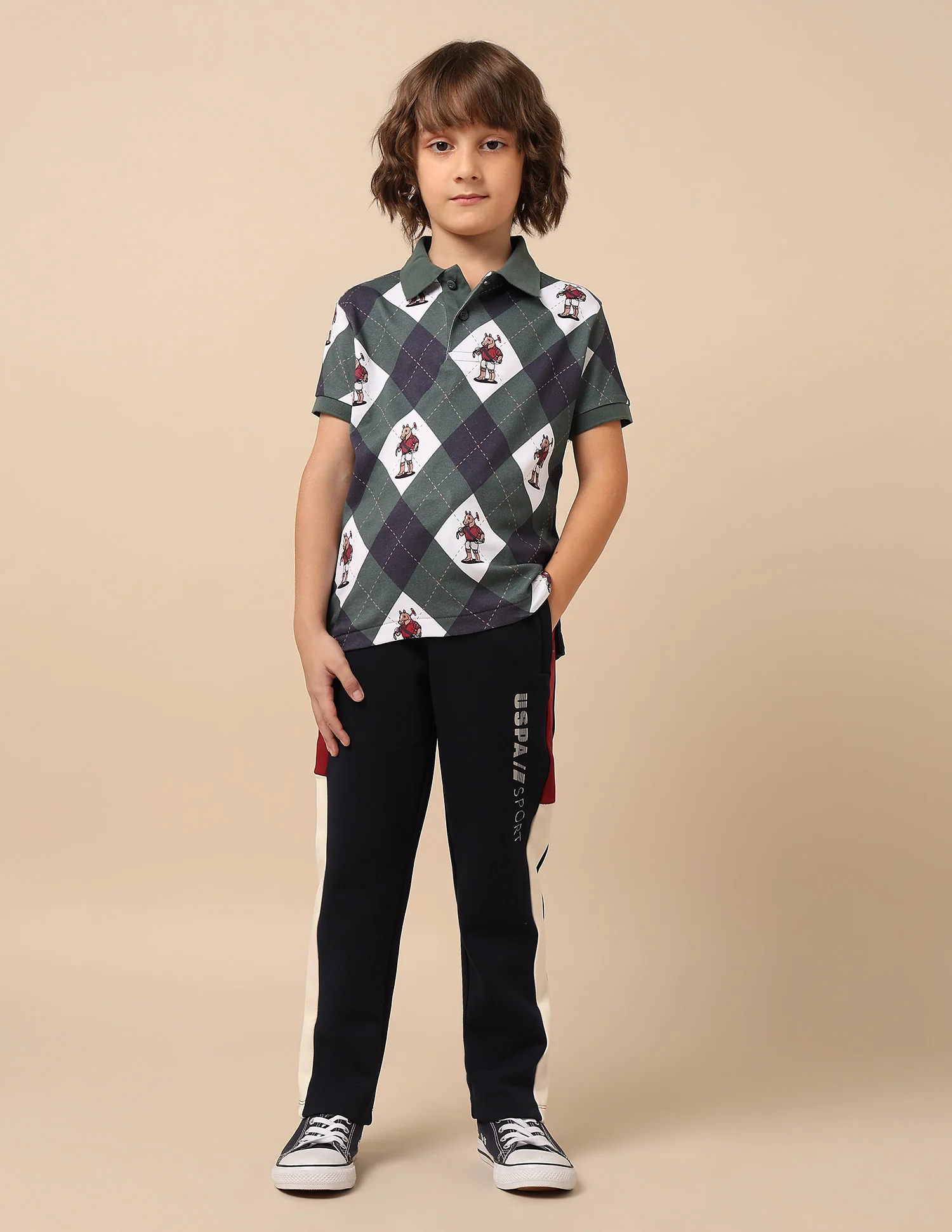 Boys Graphic Argyle Printed Polo Shirt - Image 3