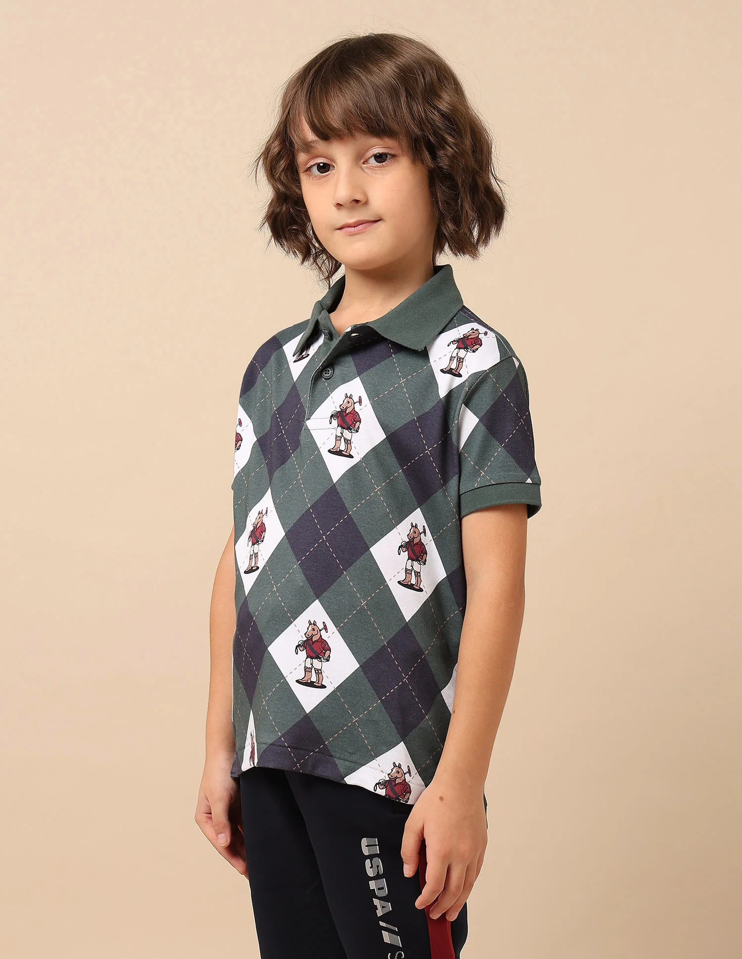 Boys Graphic Argyle Printed Polo Shirt - Image 4