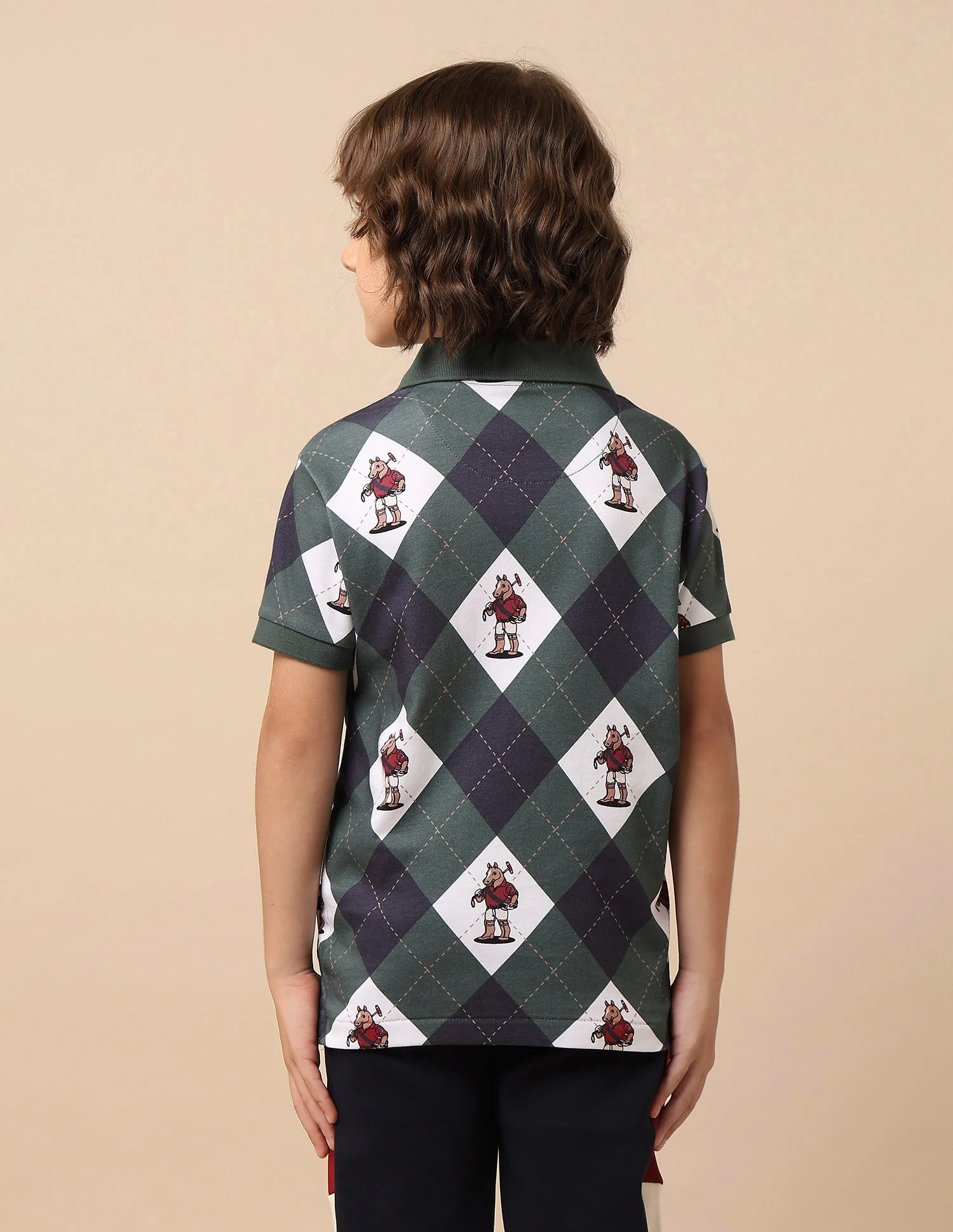 Boys Graphic Argyle Printed Polo Shirt - Image 5
