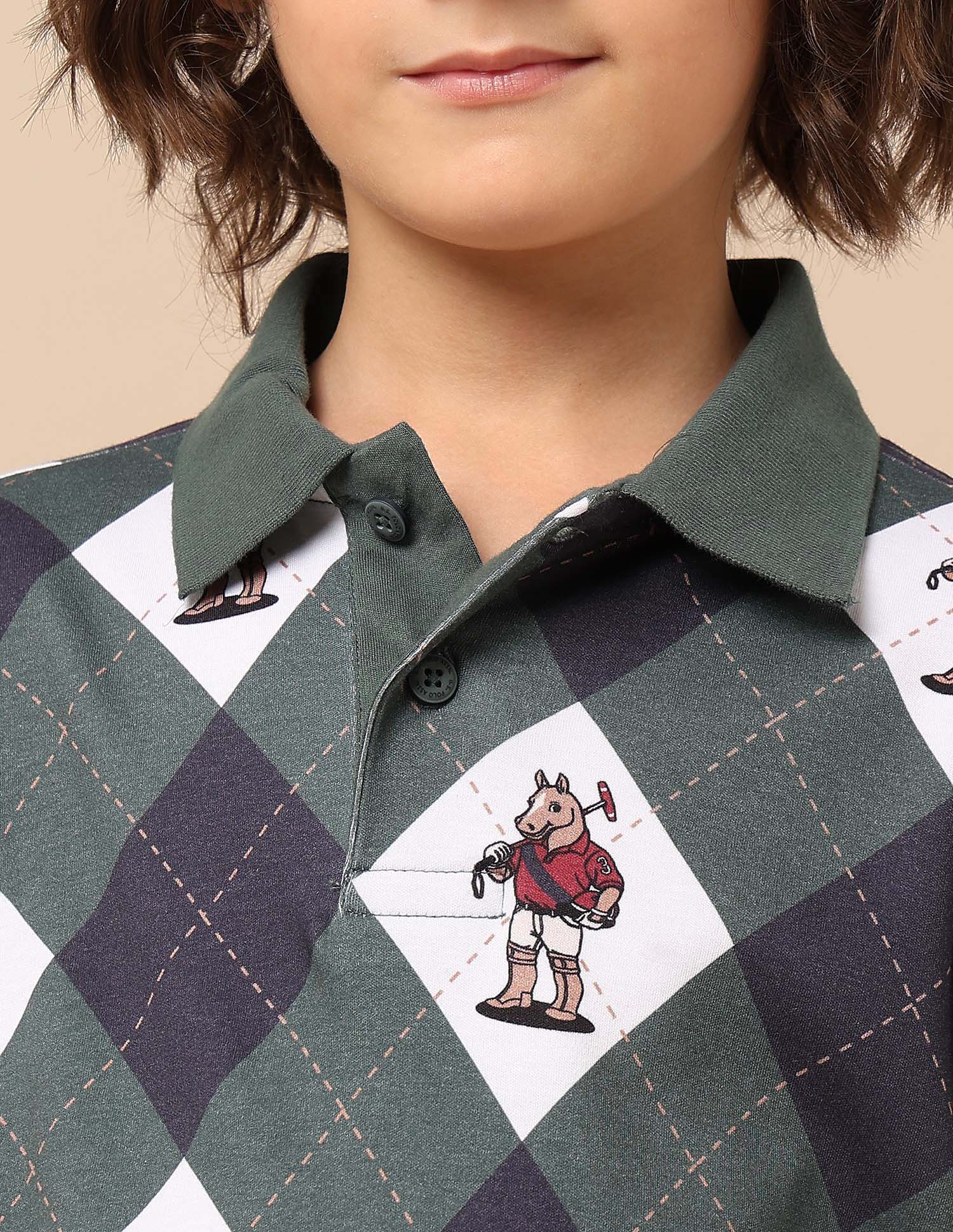 Boys Graphic Argyle Printed Polo Shirt - Image 7
