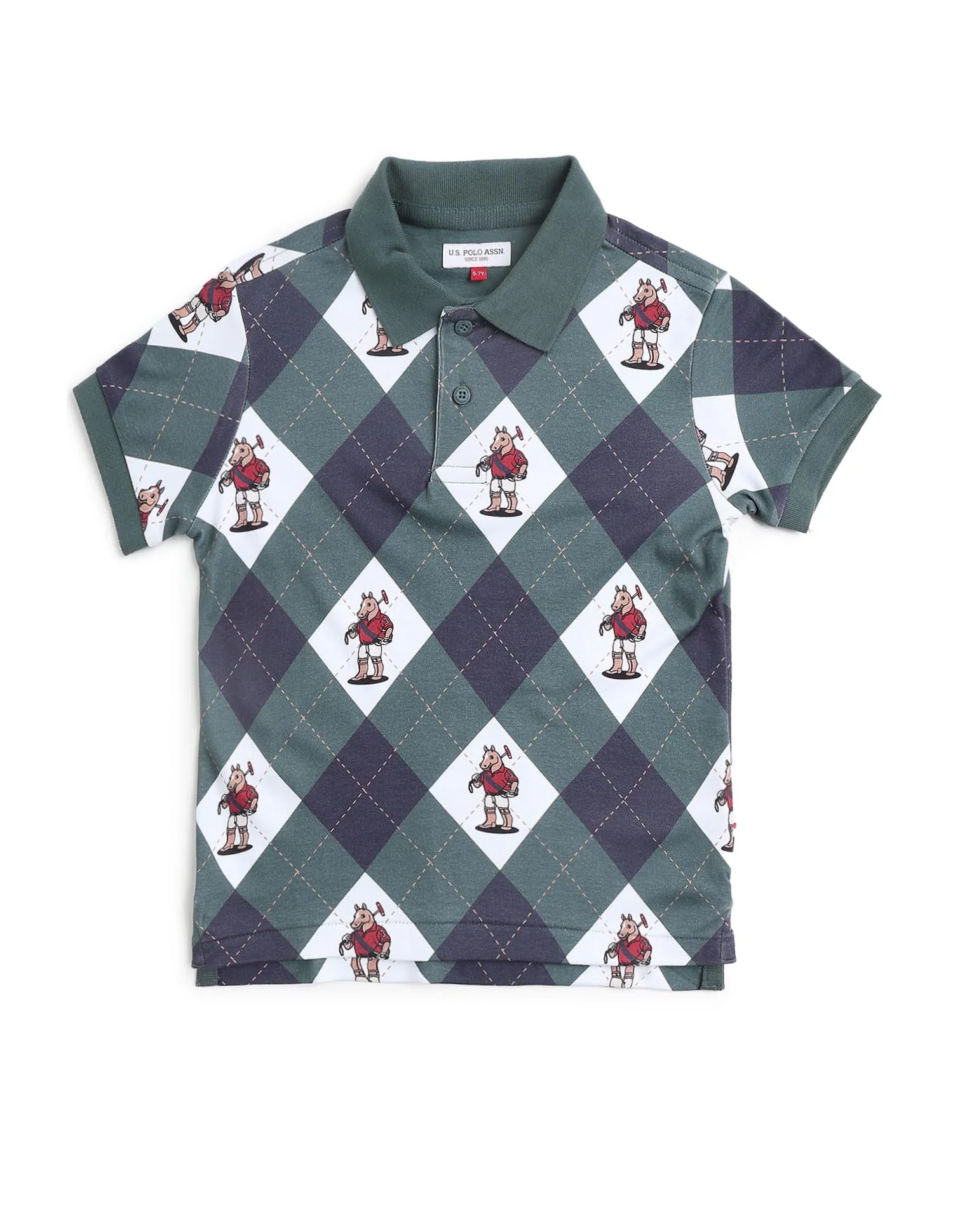 Boys Graphic Argyle Printed Polo Shirt - Image 8