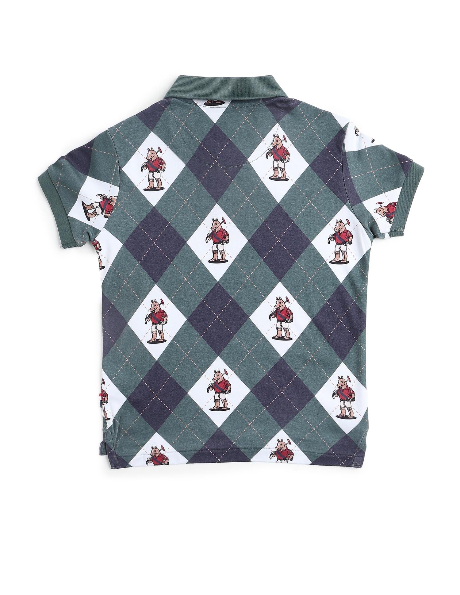 Boys Graphic Argyle Printed Polo Shirt - Image 9