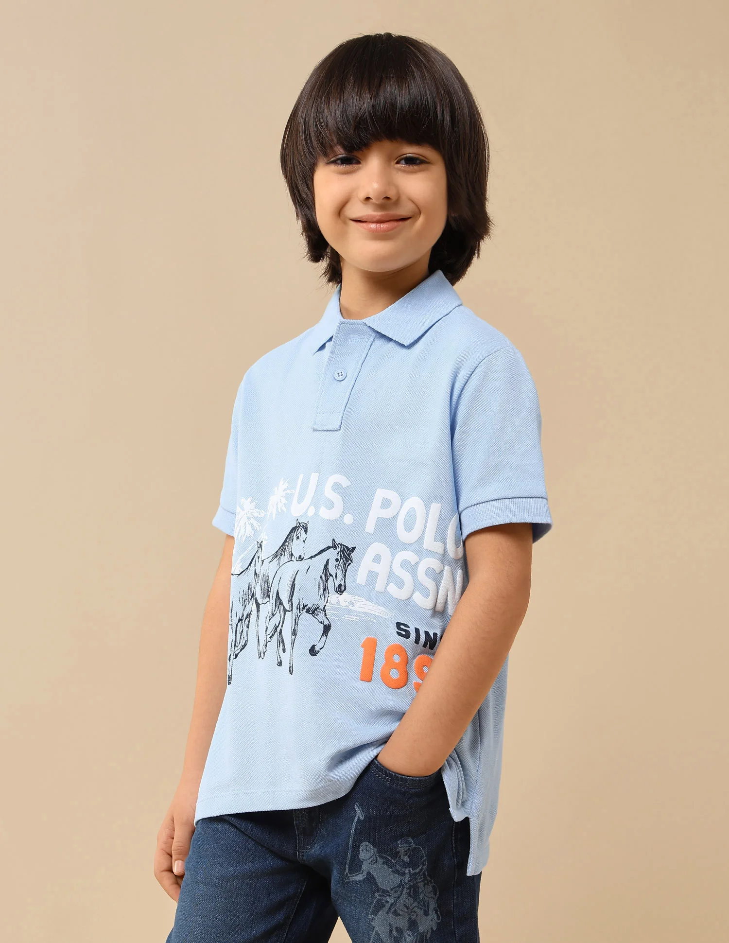 Boys Graphic Brand Printed Regular Fit Polo Shirt - Image 4
