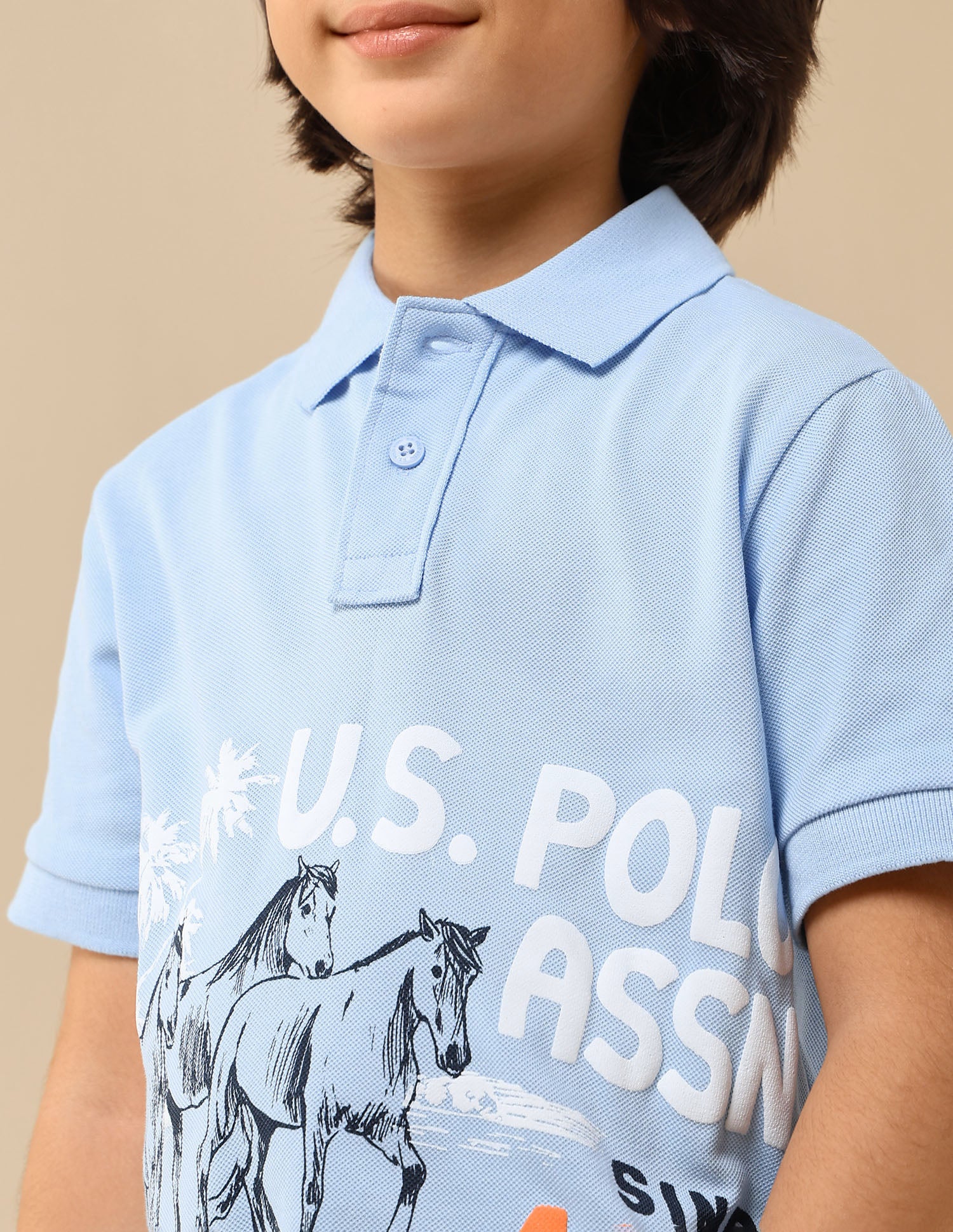 Boys Graphic Brand Printed Regular Fit Polo Shirt - Image 6