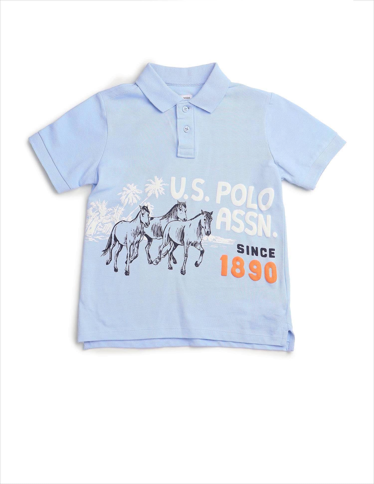 Boys Graphic Brand Printed Regular Fit Polo Shirt - Image 7