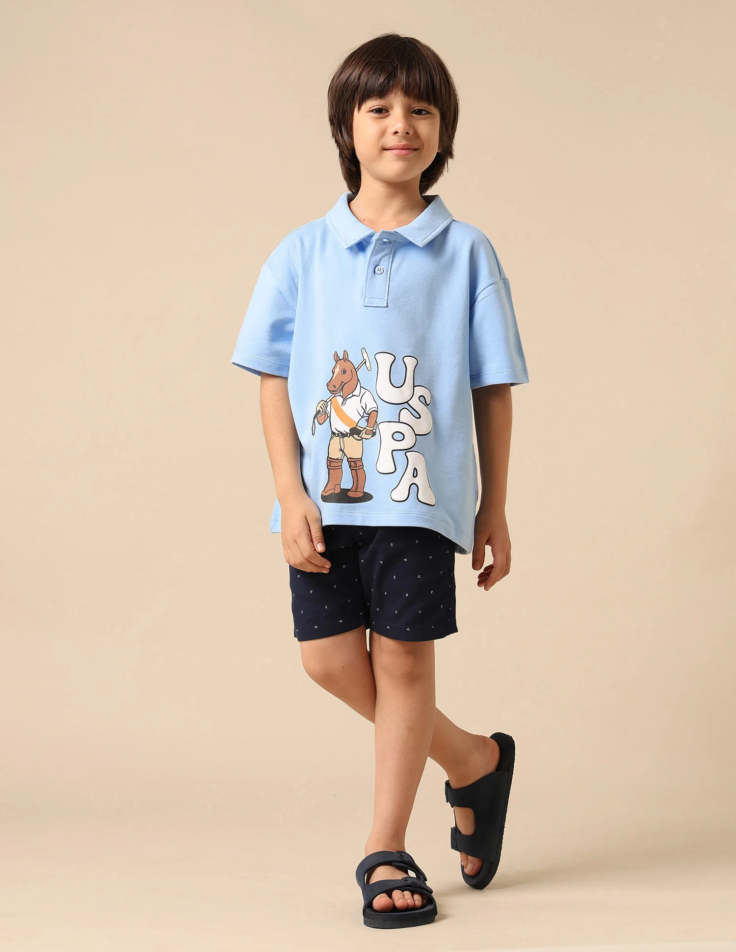 Boys Graphic Printed Boxy Fit Polo Shirt - Image 3
