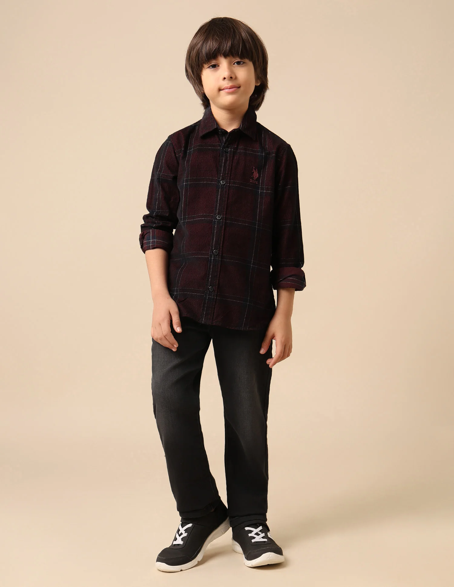 Boys Grid Tattersall Checked Corduroy Shirt - Image 3