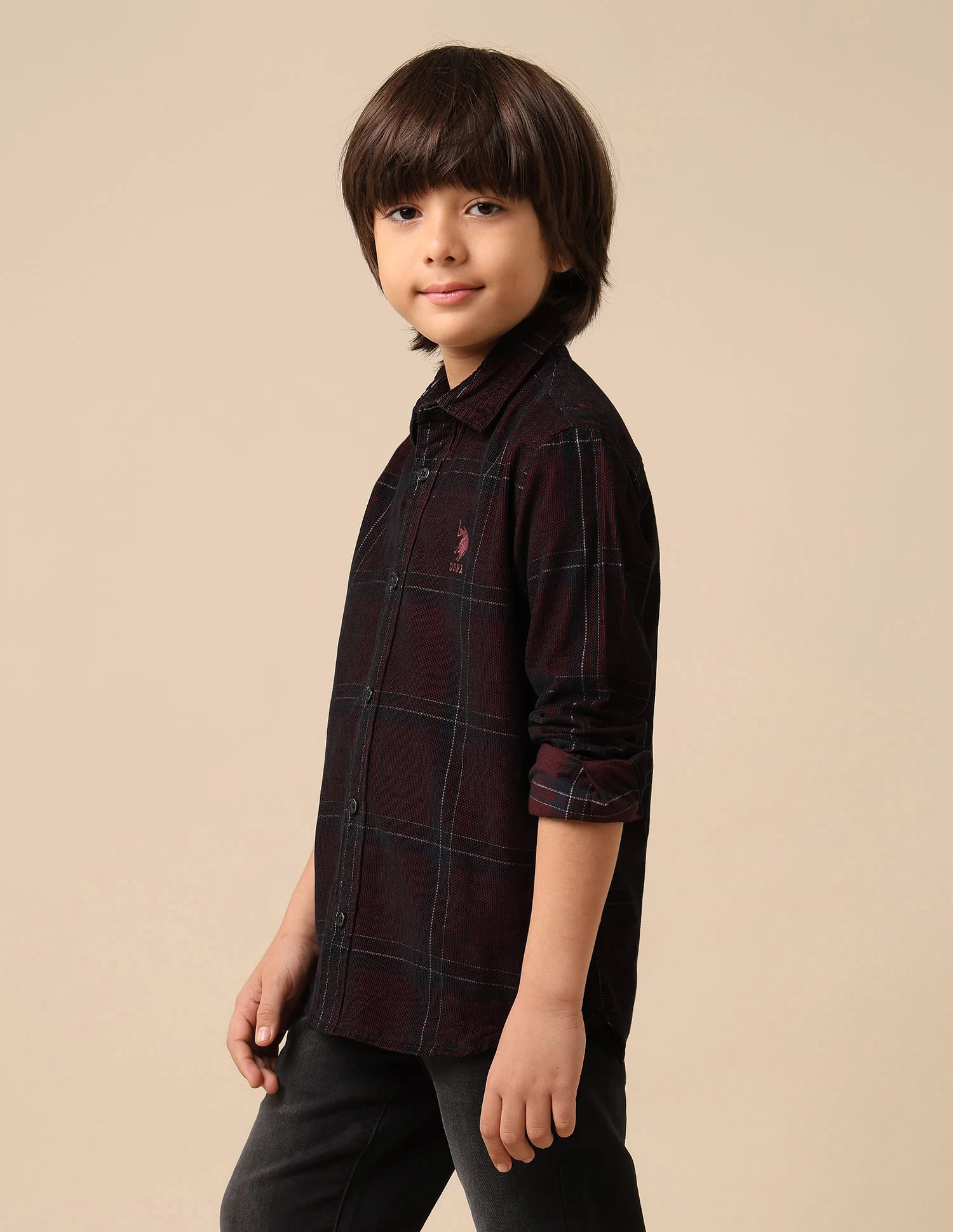 Boys Grid Tattersall Checked Corduroy Shirt - Image 4