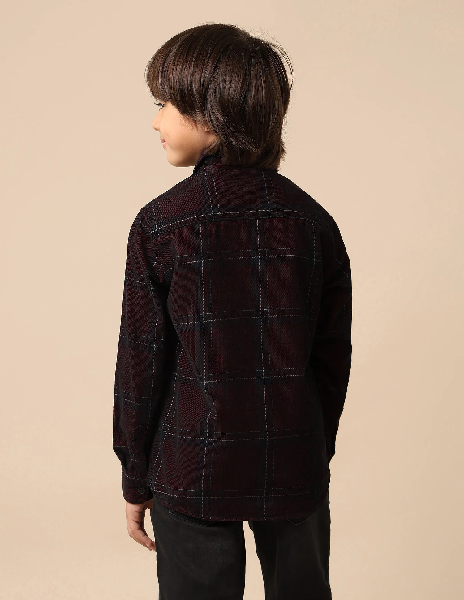 Boys Grid Tattersall Checked Corduroy Shirt - Image 5