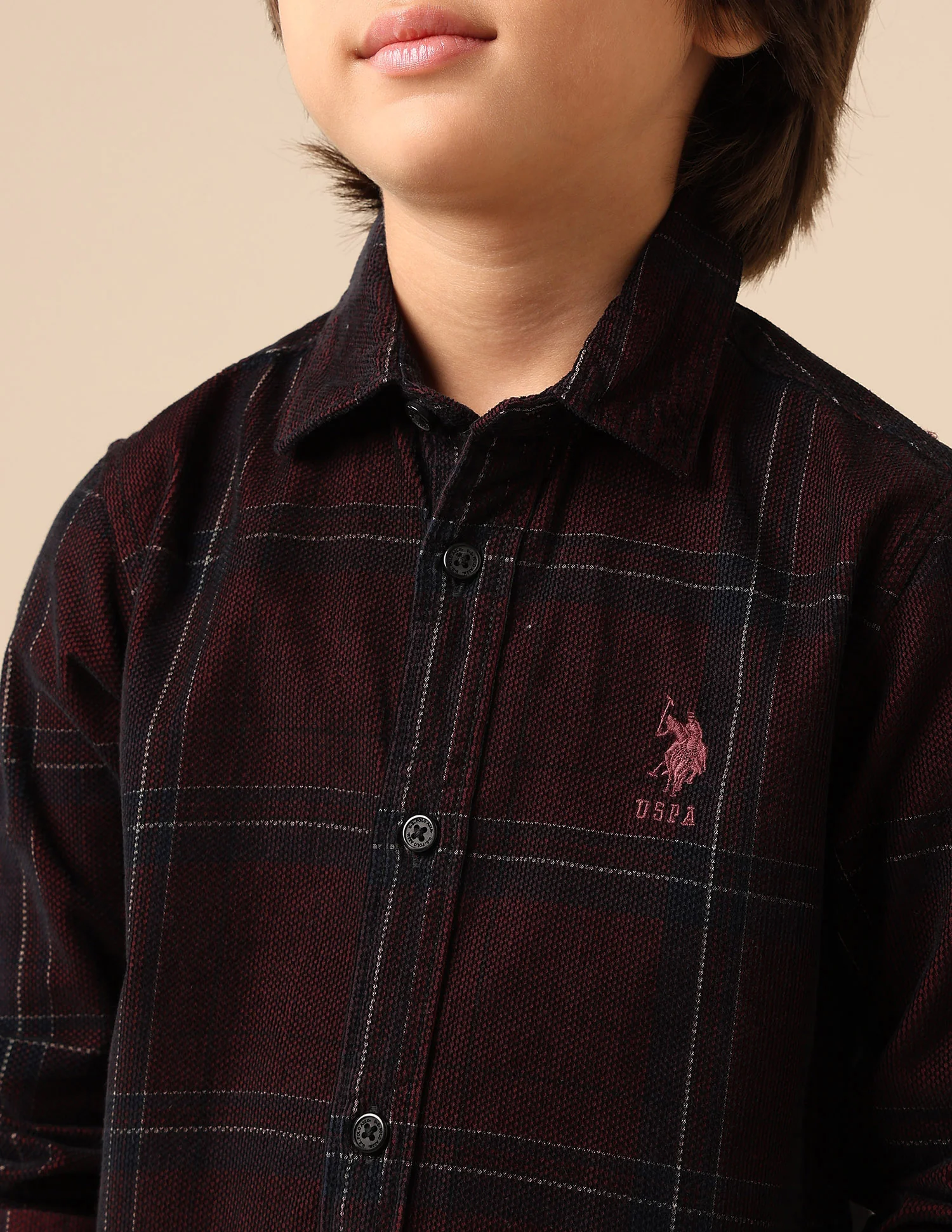 Boys Grid Tattersall Checked Corduroy Shirt - Image 6