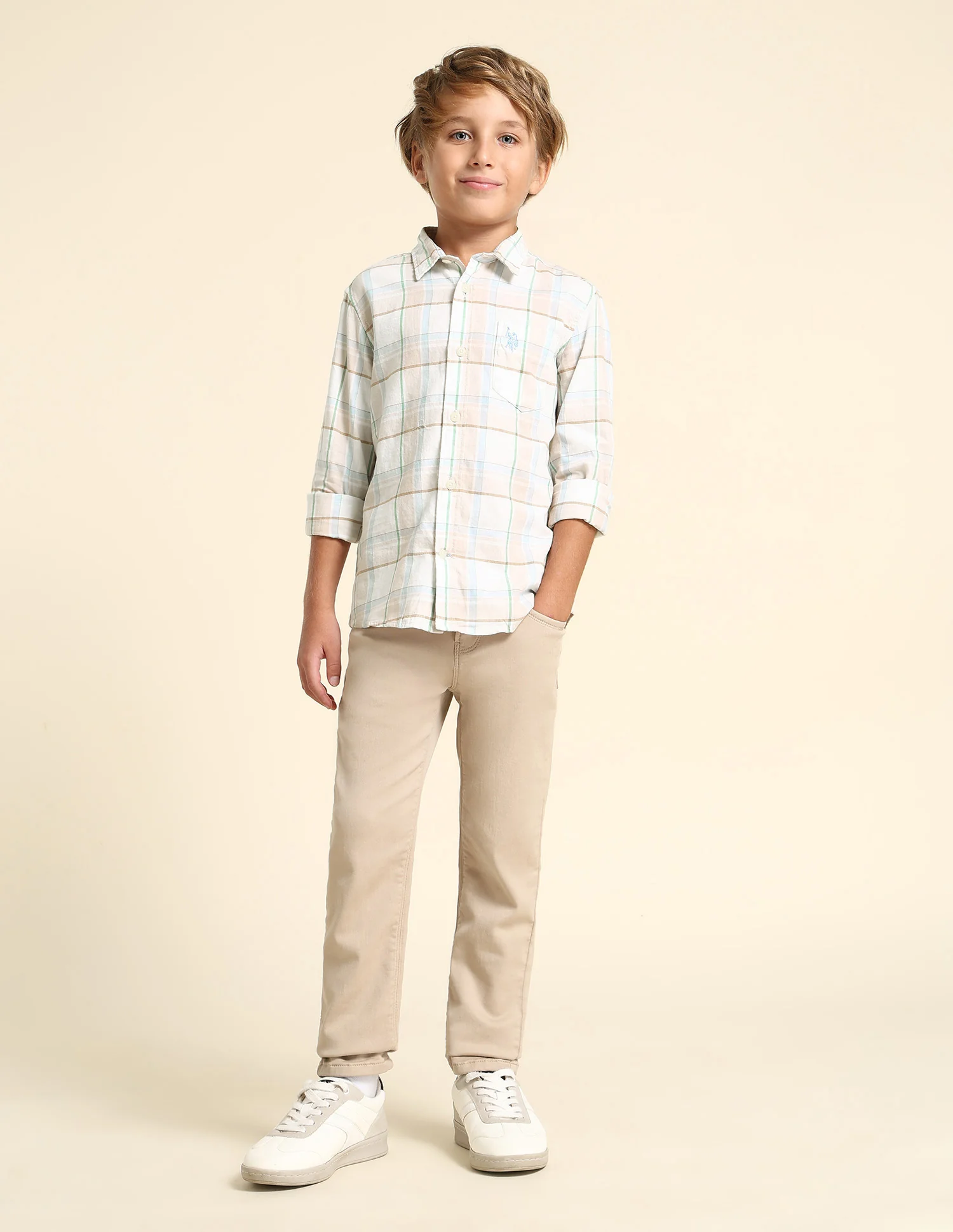 Boys Grid Tattersall Checked Regular Fit Shirt - Image 3