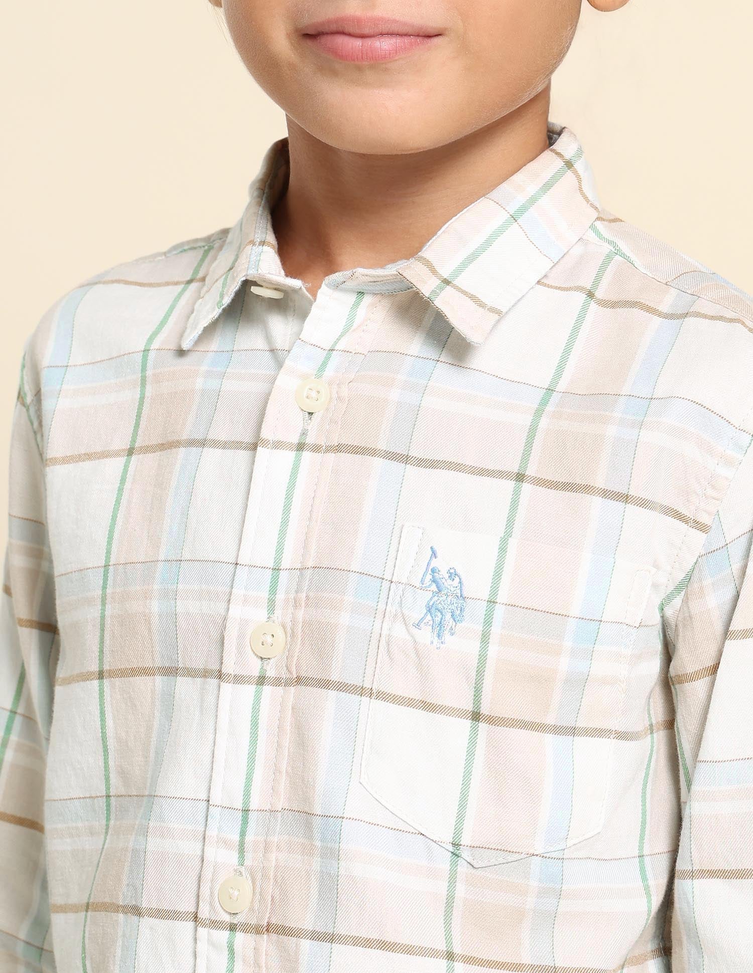 Boys Grid Tattersall Checked Regular Fit Shirt - Image 5