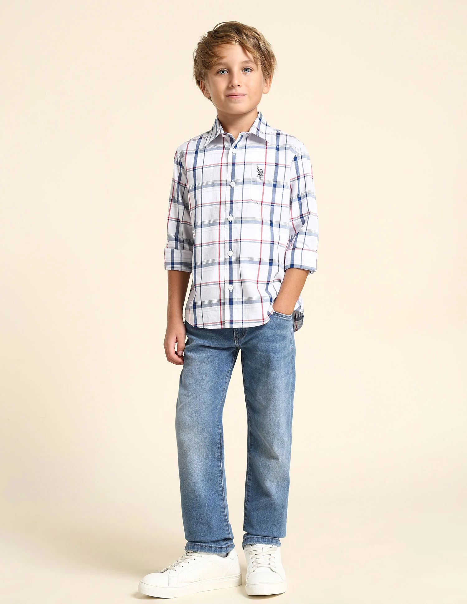 Boys Grid Tattersall Checked Regular Fit Shirt - Image 3
