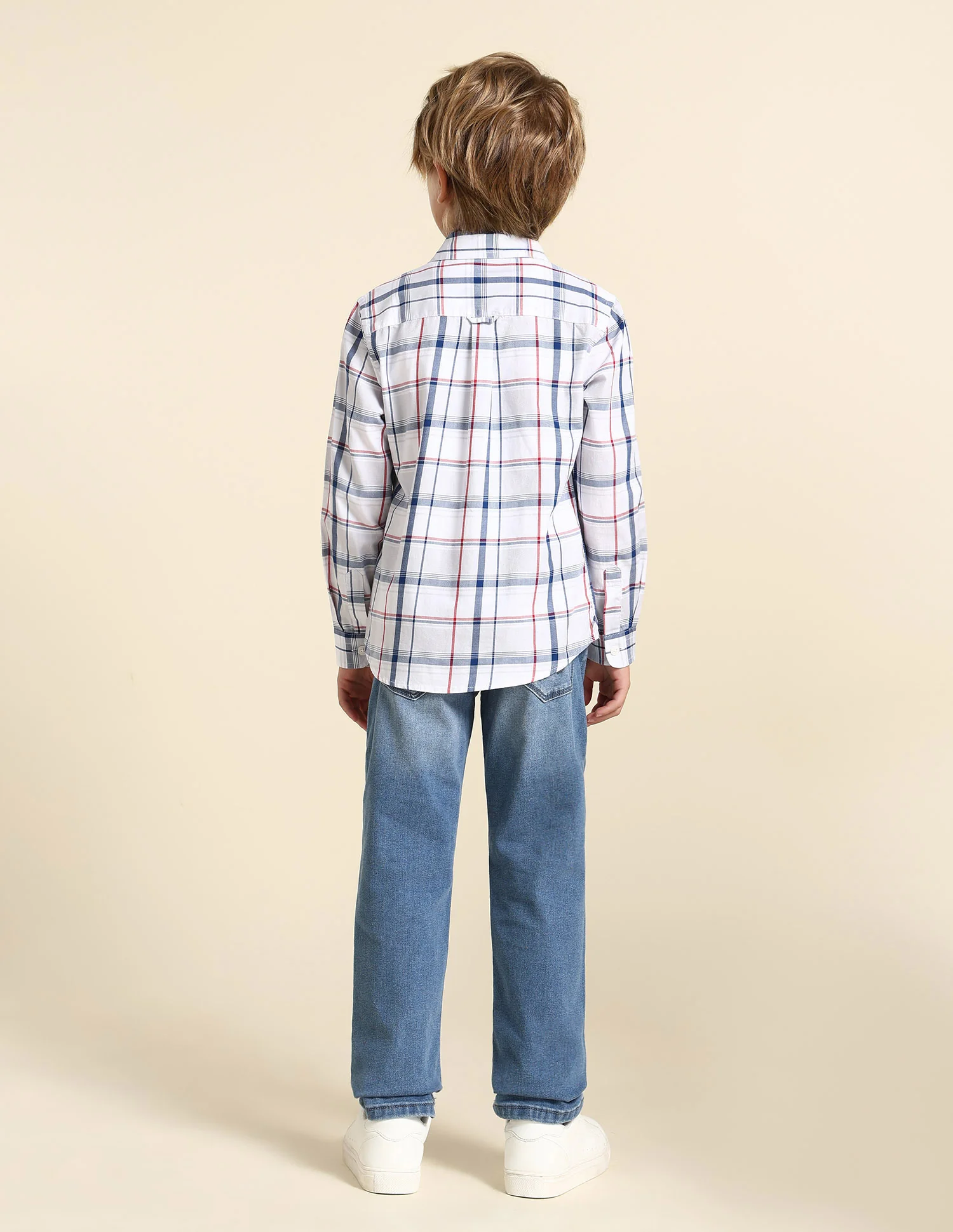 Boys Grid Tattersall Checked Regular Fit Shirt - Image 4