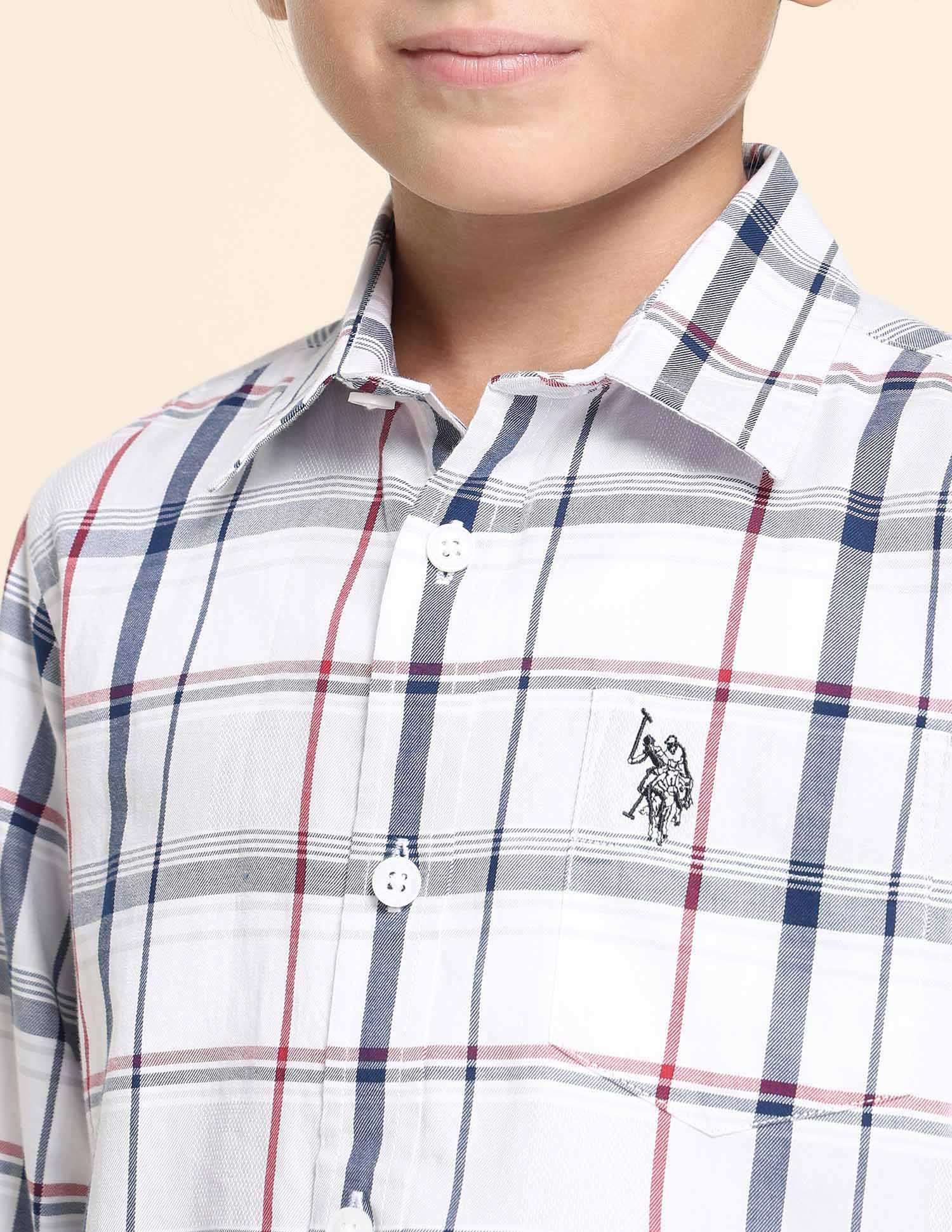 Boys Grid Tattersall Checked Regular Fit Shirt - Image 5