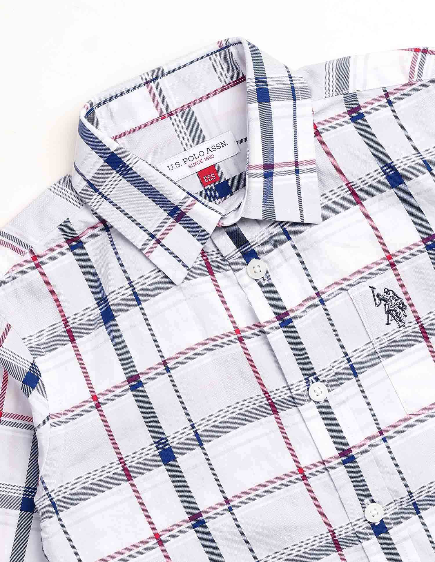 Boys Grid Tattersall Checked Regular Fit Shirt - Image 8