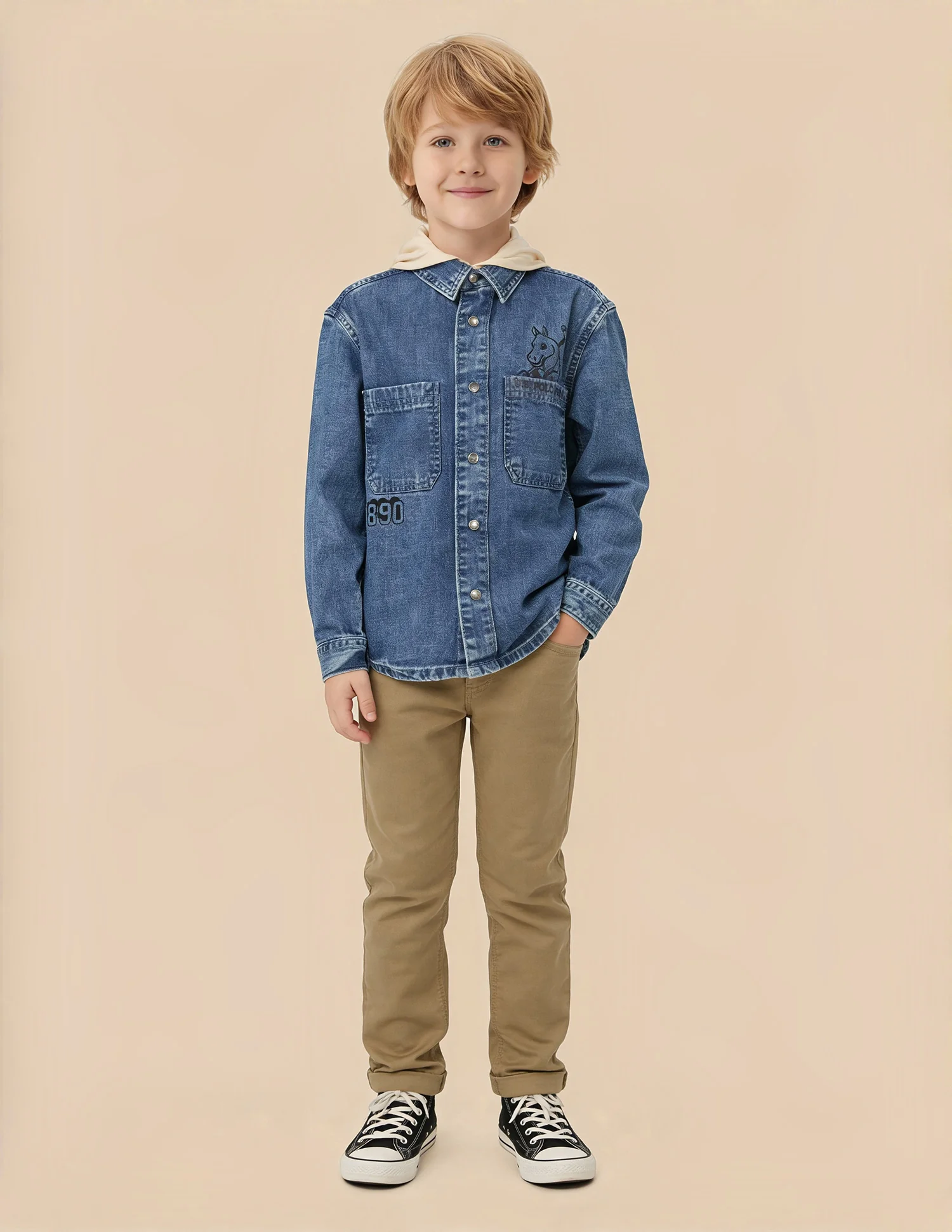 Boys Hooded Graphic Printed Shirt - Image 3