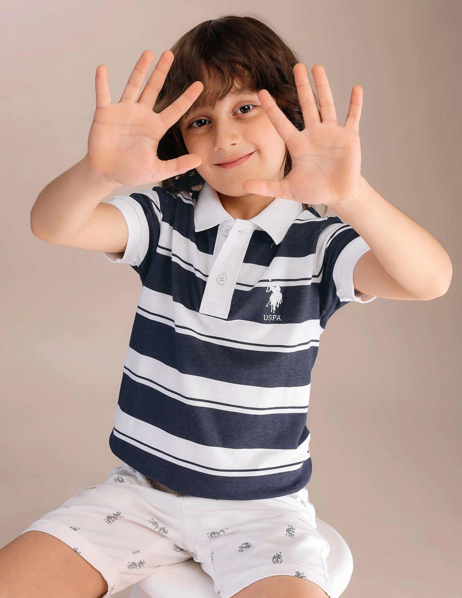 Boys Horizontal Striped Pure Cotton Polo Shirt