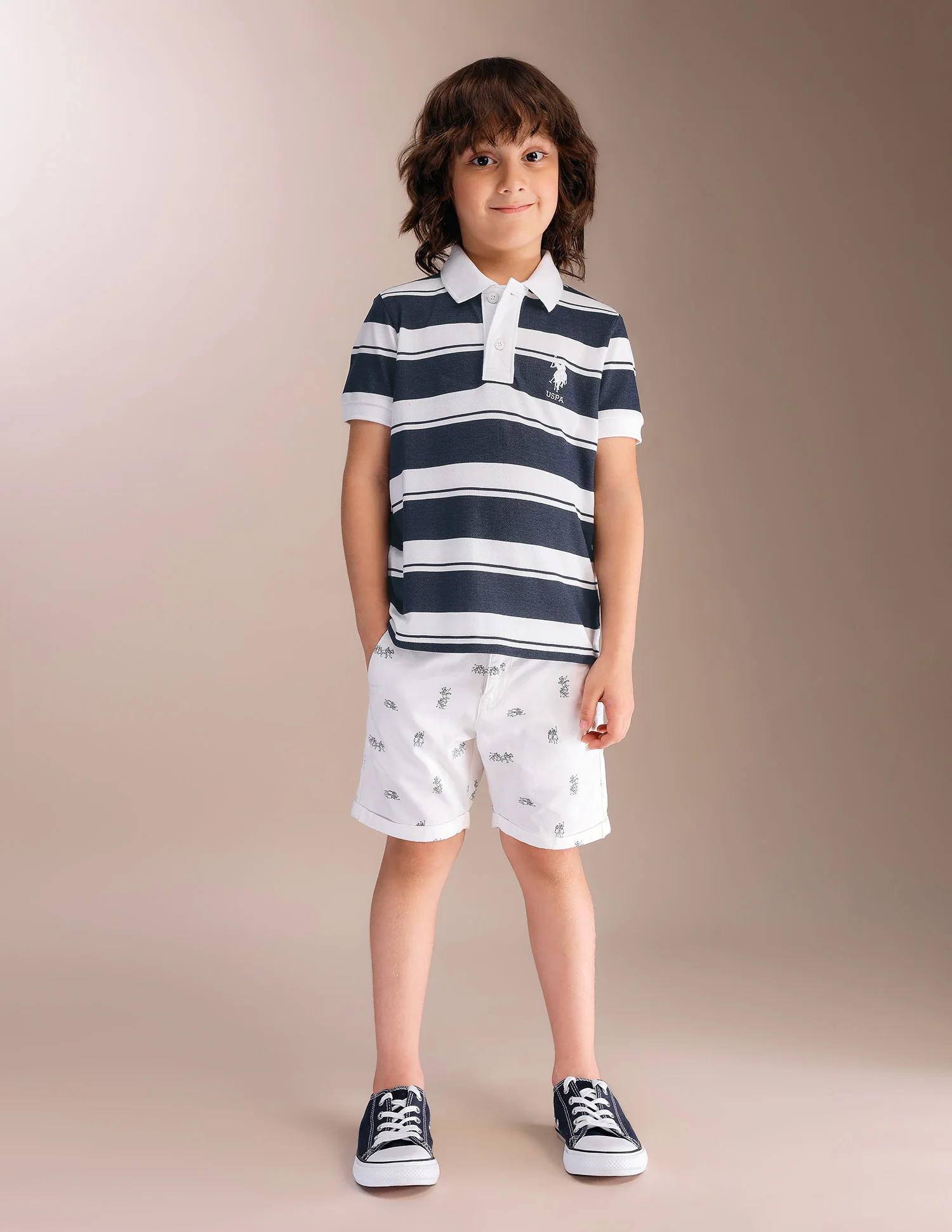 Boys Horizontal Striped Pure Cotton Polo Shirt - Image 3