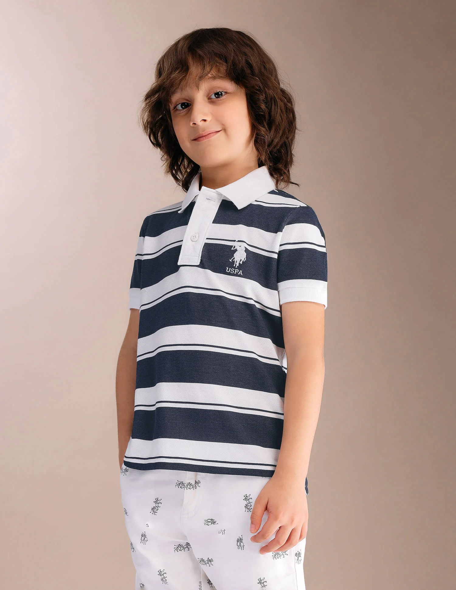 Boys Horizontal Striped Pure Cotton Polo Shirt - Image 4