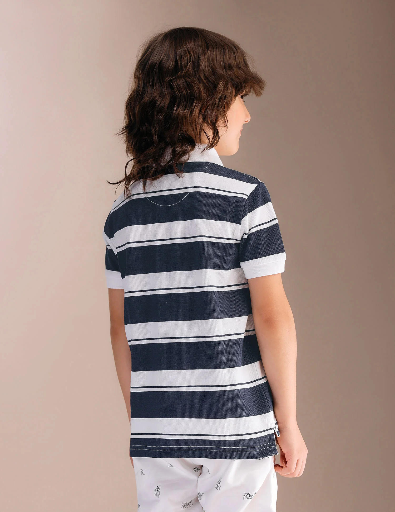 Boys Horizontal Striped Pure Cotton Polo Shirt - Image 5