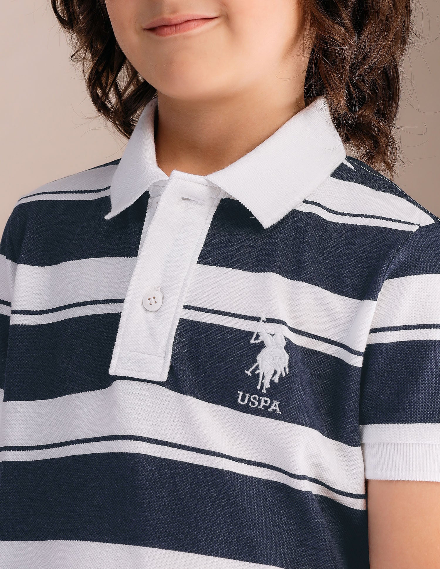 Boys Horizontal Striped Pure Cotton Polo Shirt - Image 6