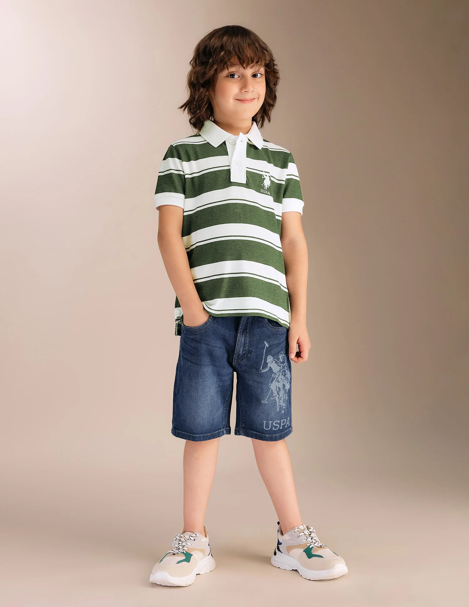 Boys Horizontal Striped Pure Cotton Polo Shirt - Image 3