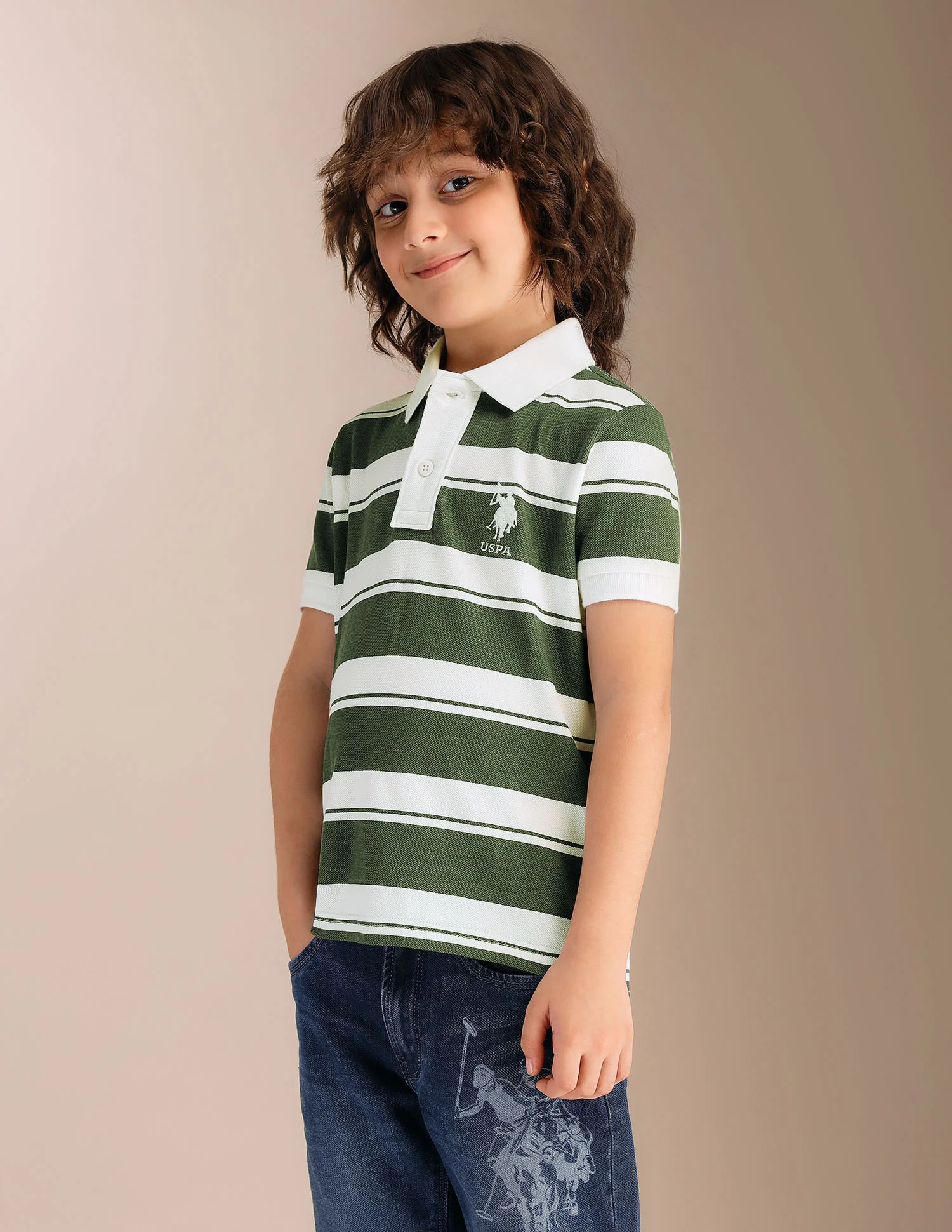 Boys Horizontal Striped Pure Cotton Polo Shirt - Image 4