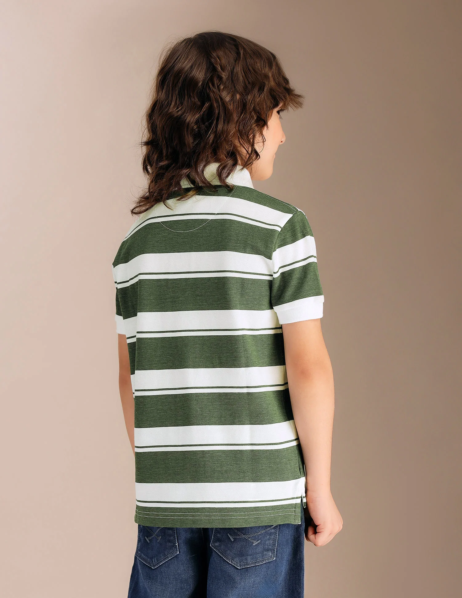 Boys Horizontal Striped Pure Cotton Polo Shirt - Image 5