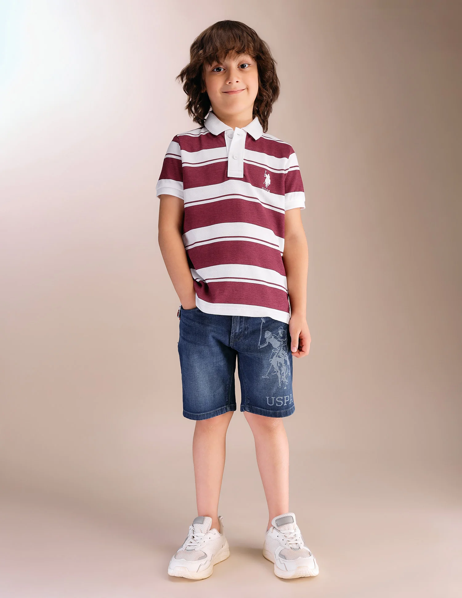 Boys Horizontal Striped Pure Cotton Polo Shirt - Image 3
