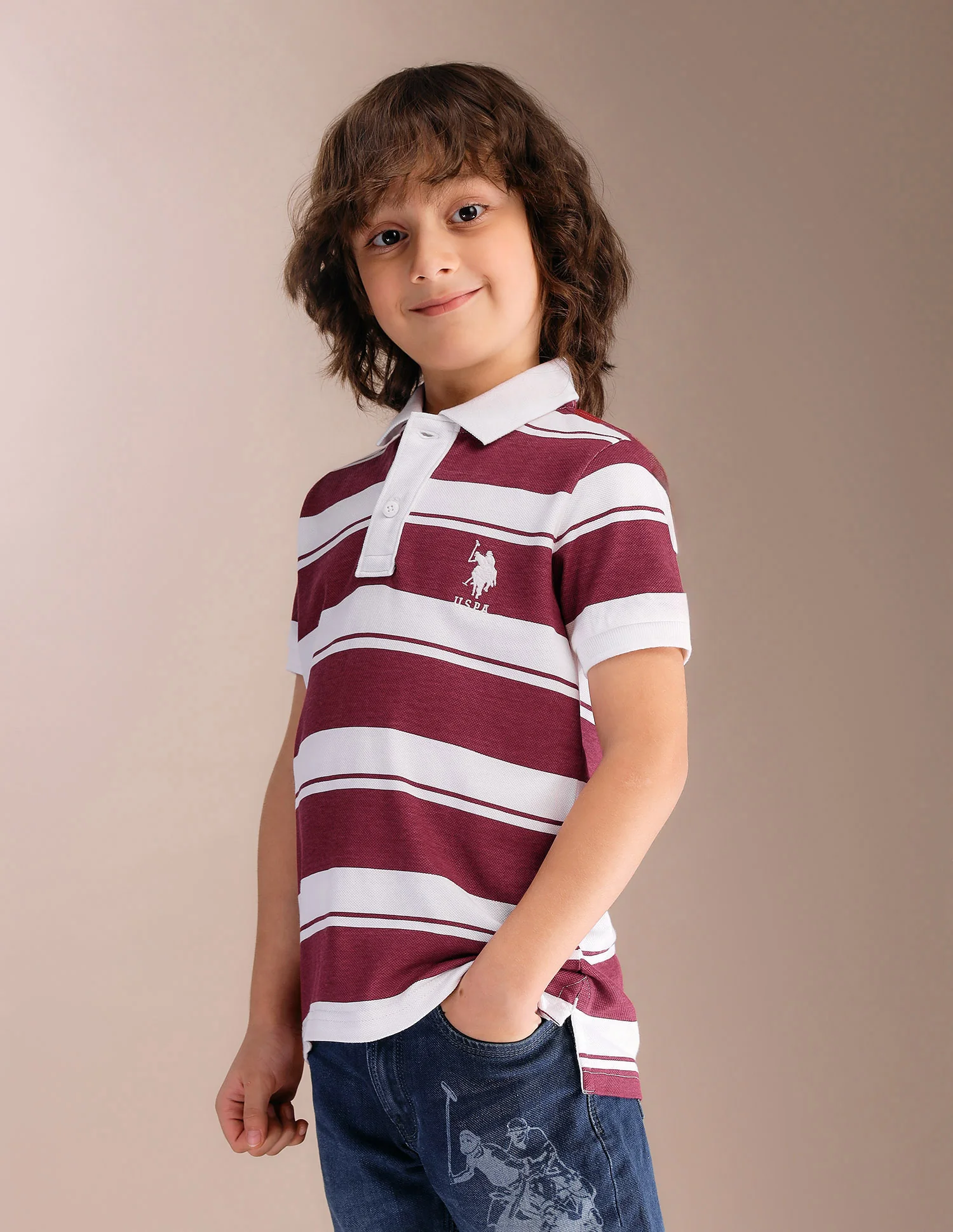 Boys Horizontal Striped Pure Cotton Polo Shirt - Image 4