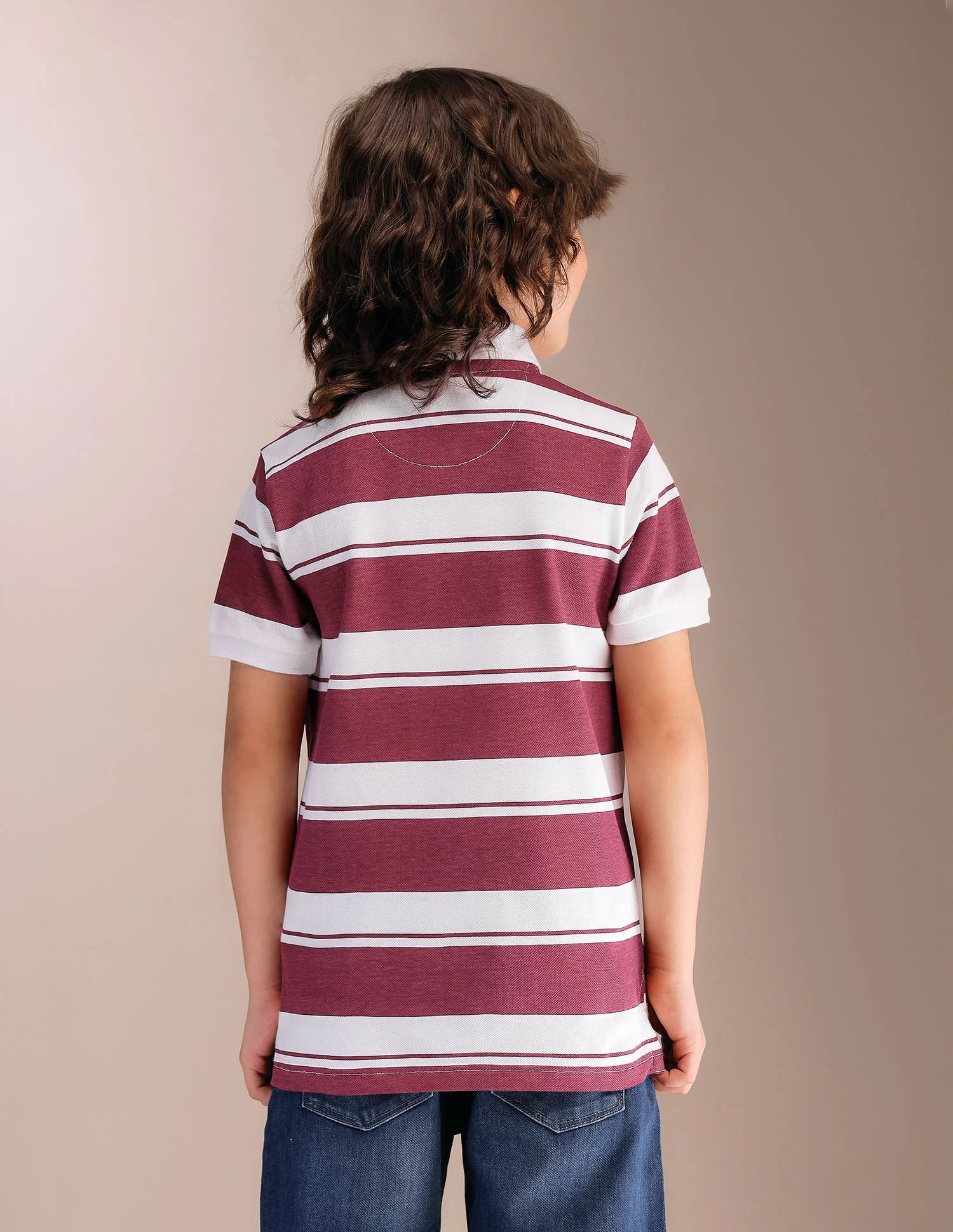 Boys Horizontal Striped Pure Cotton Polo Shirt - Image 5