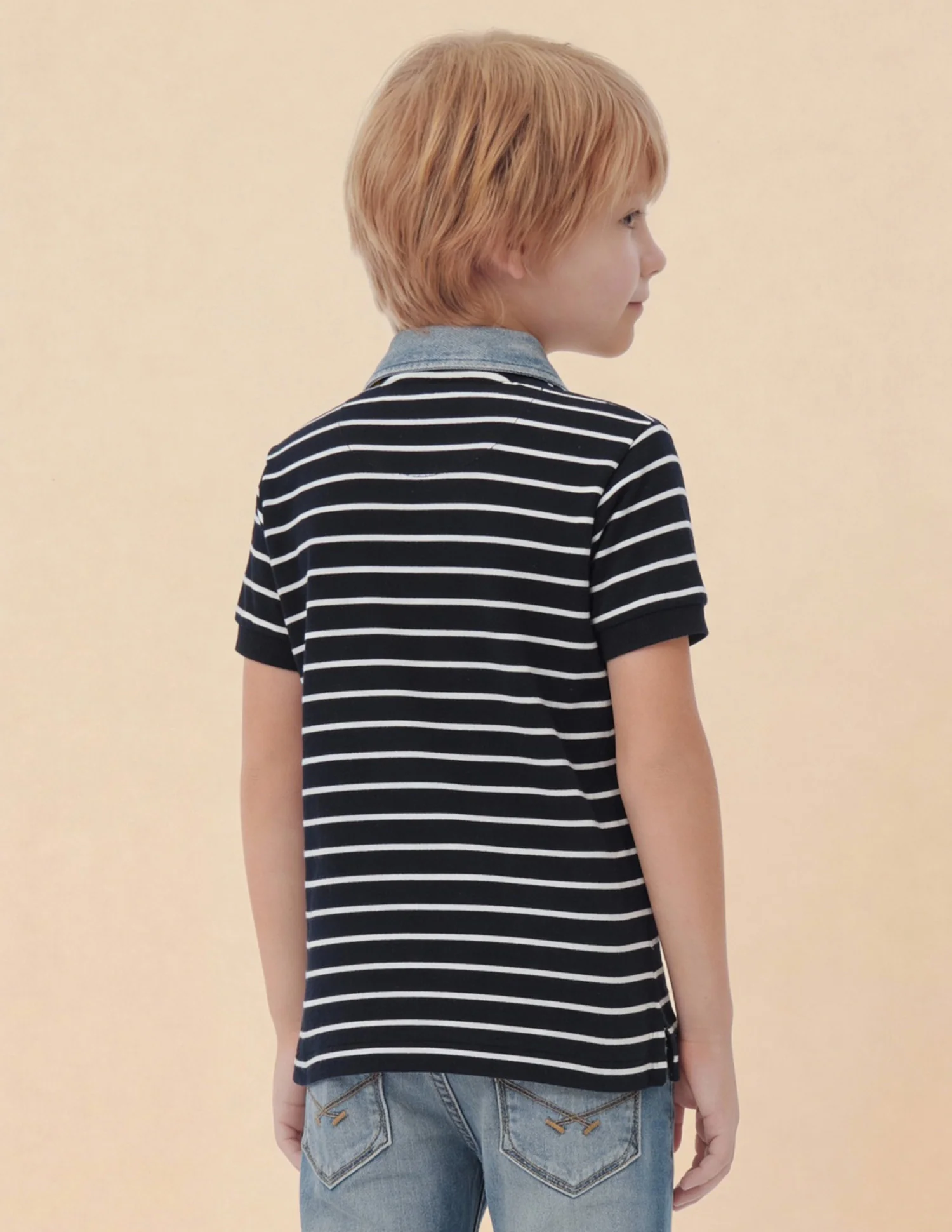 Boys Horizontal Striped Regular Fit Polo Shirt - Image 5