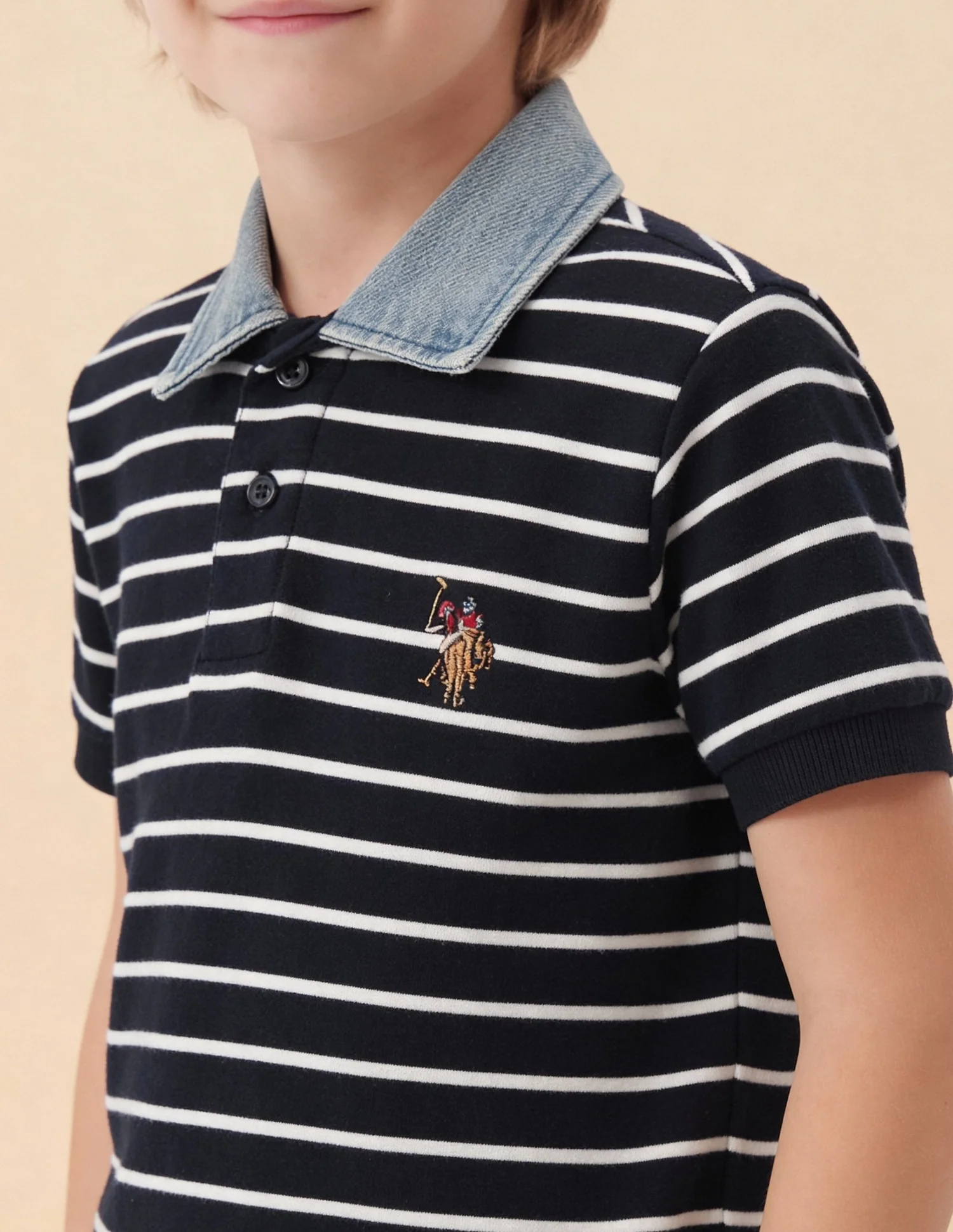 Boys Horizontal Striped Regular Fit Polo Shirt - Image 6