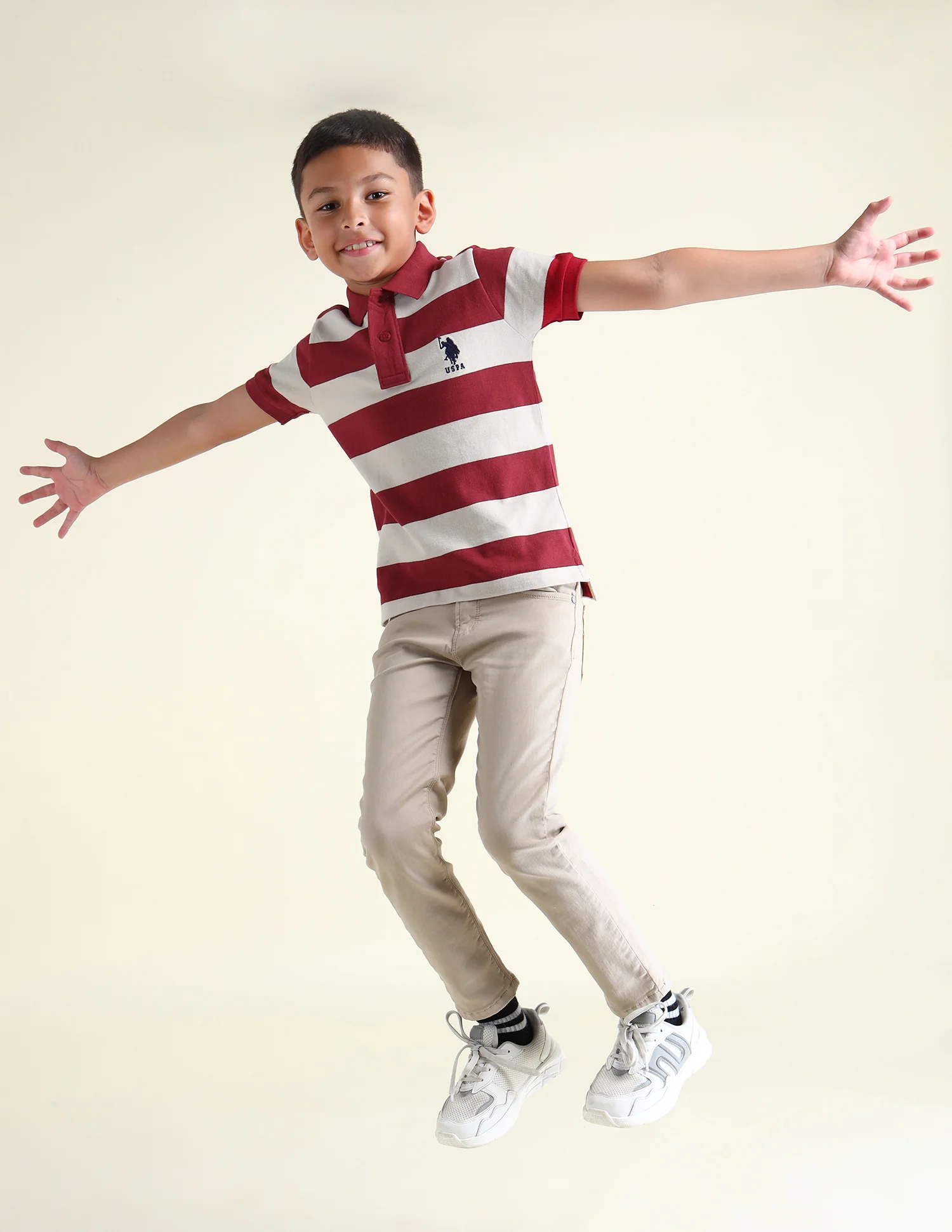 Boys Horizontal Striped Regular Fit Polo Shirts