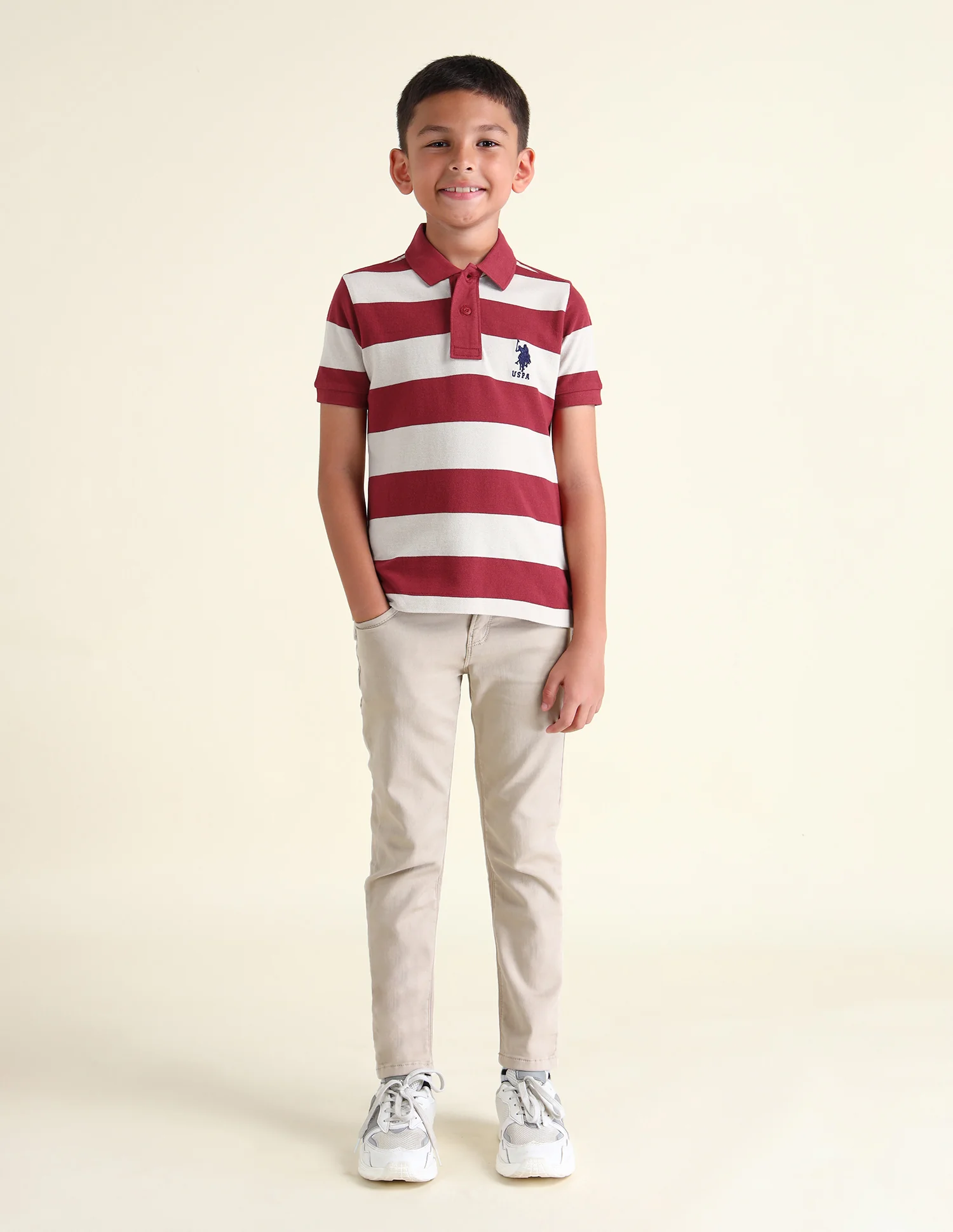 Boys Horizontal Striped Regular Fit Polo Shirts - Image 4