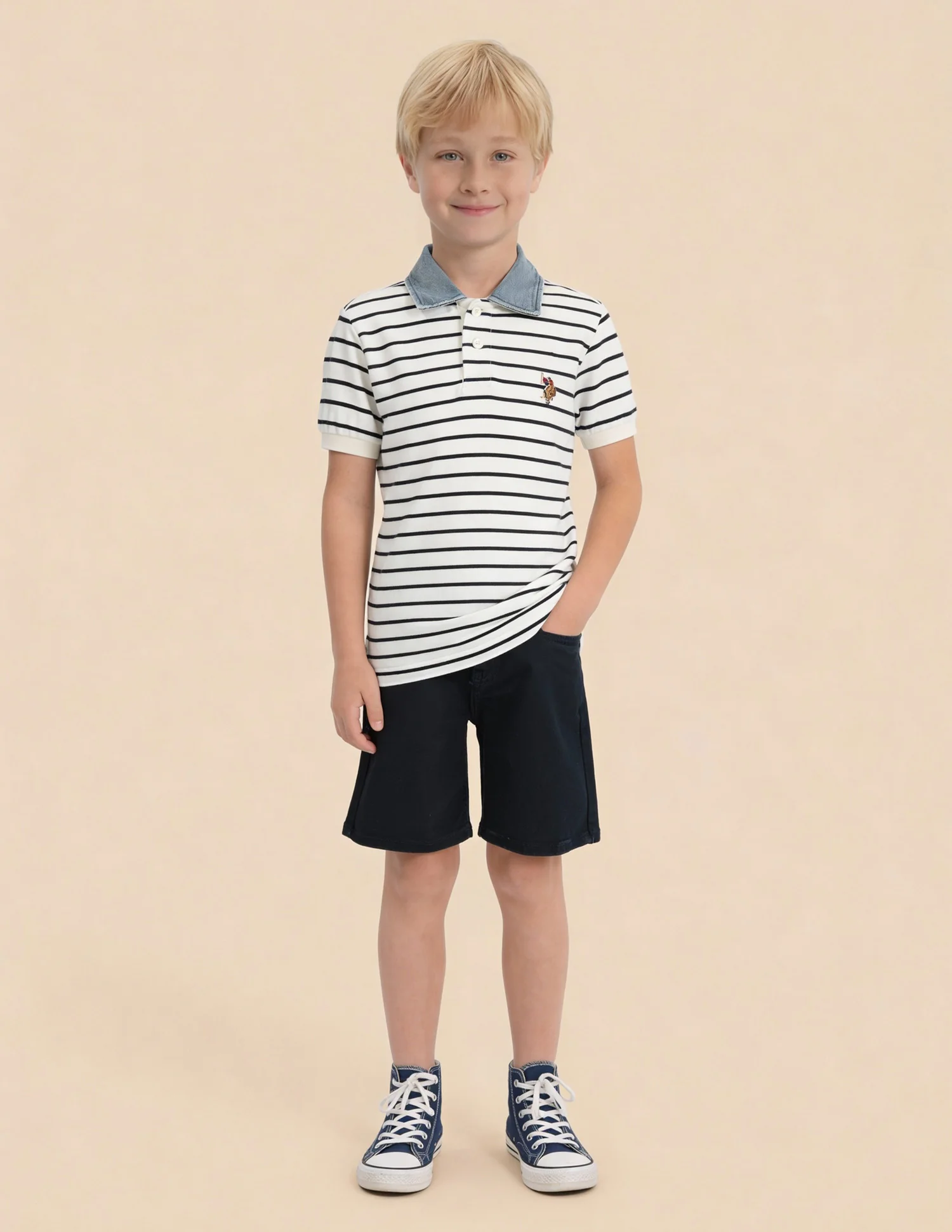 Boys Horizontal Striped Regular Fit Polo Shirt - Image 3