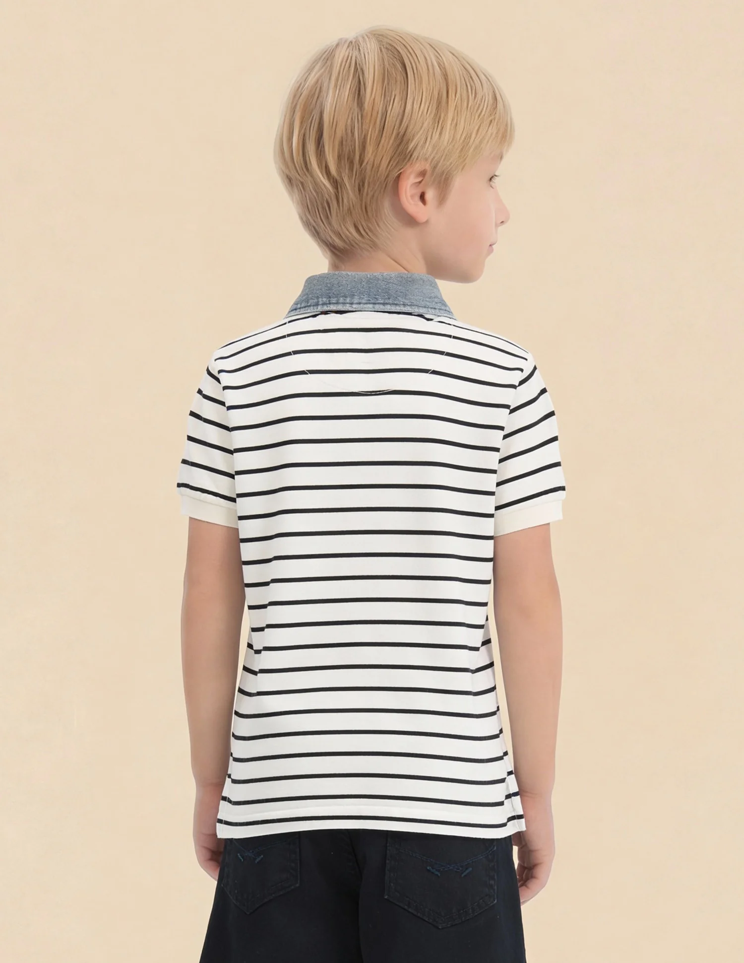 Boys Horizontal Striped Regular Fit Polo Shirt - Image 5