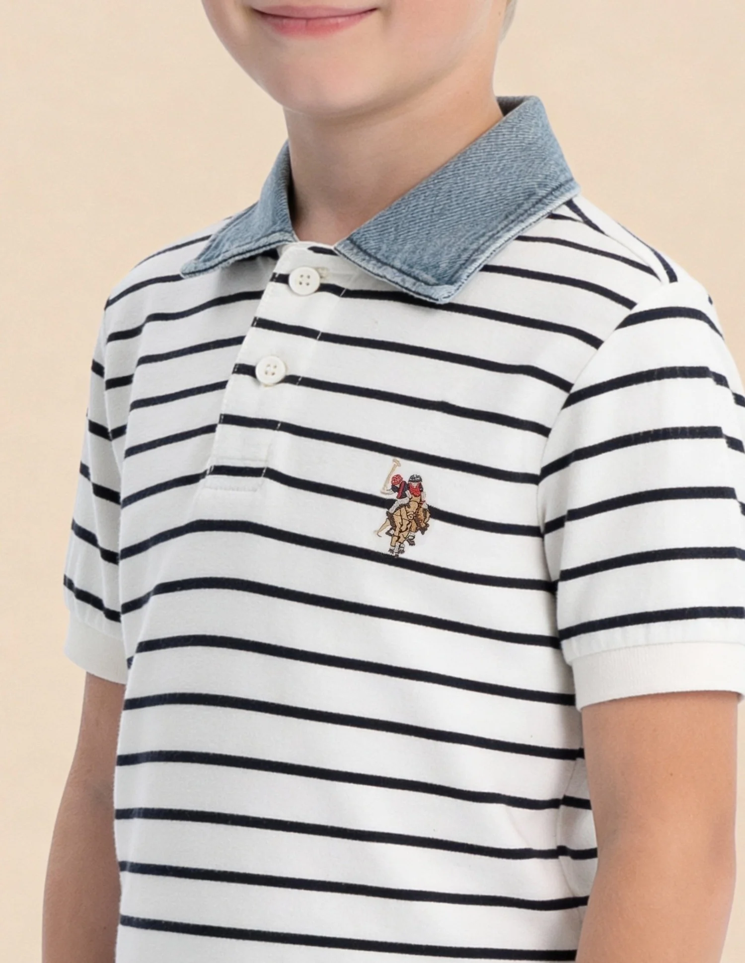 Boys Horizontal Striped Regular Fit Polo Shirt - Image 6