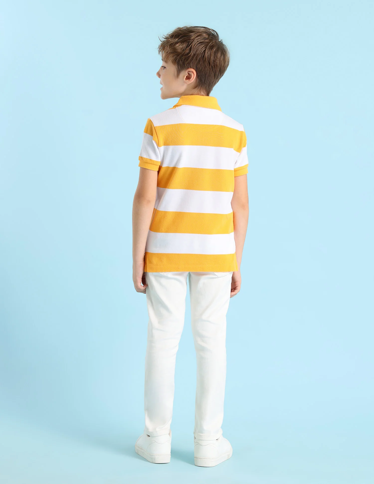 Boys Horizontal Striped Regular Fit Polo Shirt - Image 3